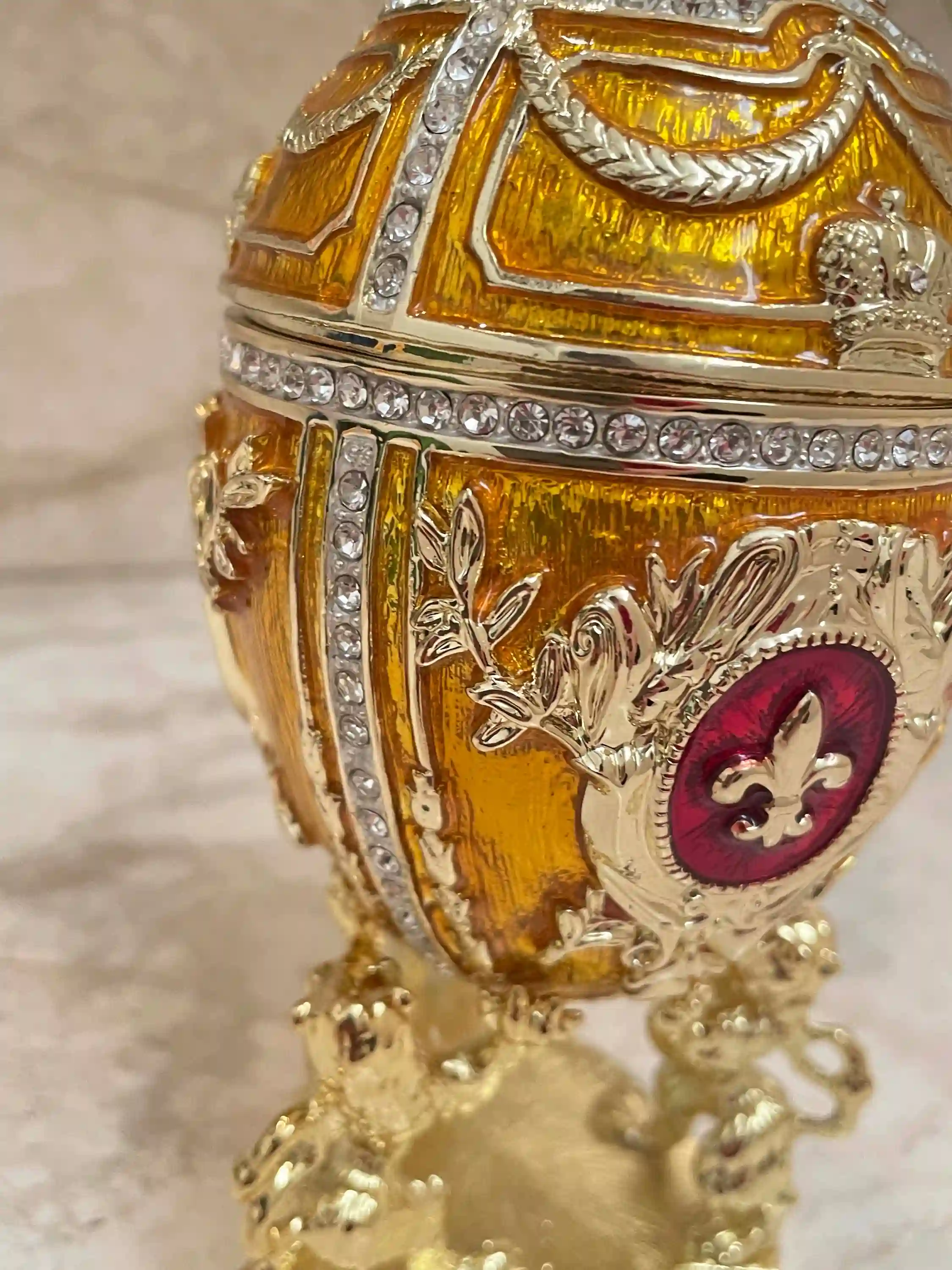 Luxurious 5* Tangerine Quartz Faberge Egg Decor Faberge Egg Jewelry box Guilloche 24k AustrianCrystal Handset Valentine Day Home Decor gift 