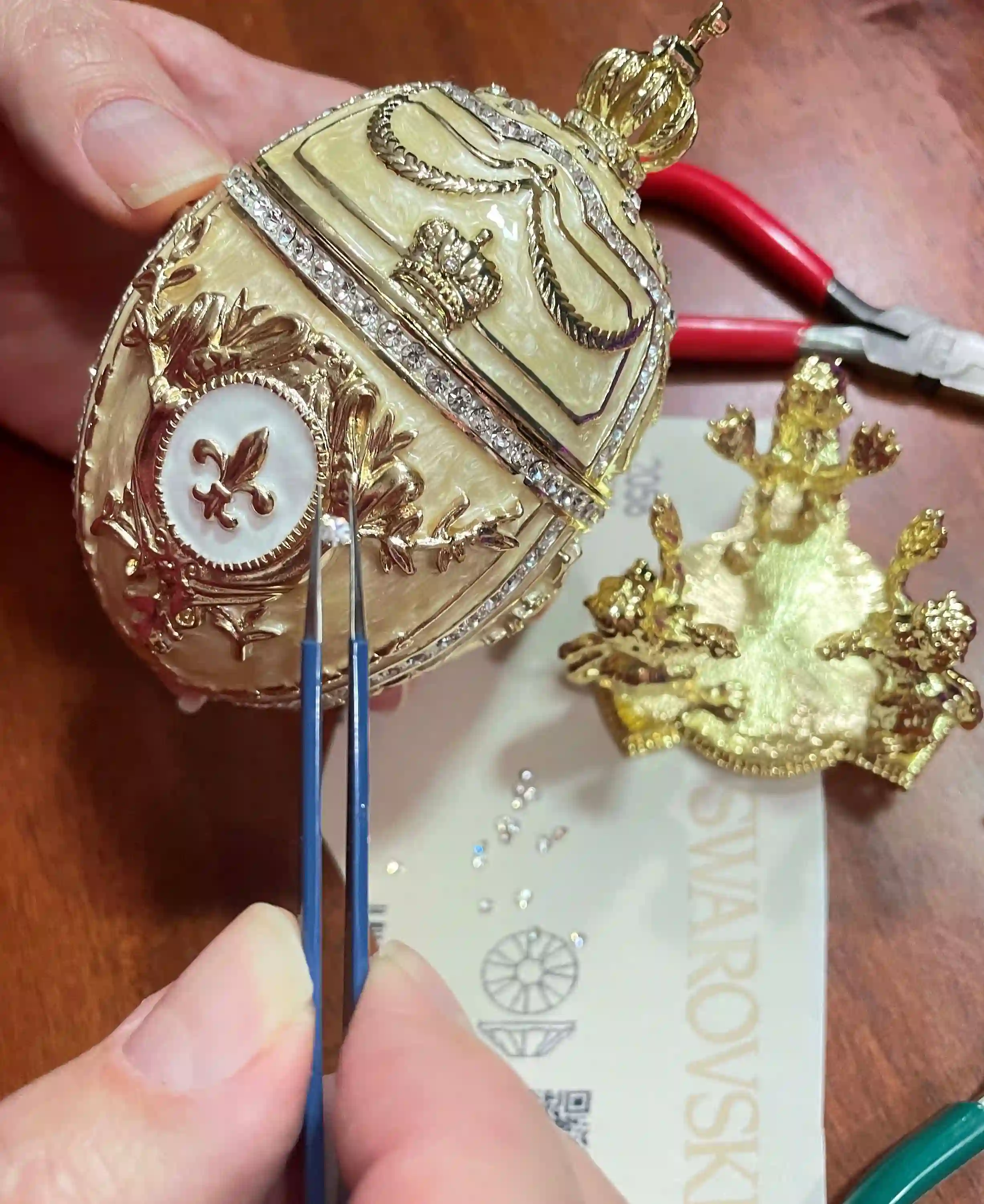 Designer 5* Faberge Egg Jeweled Trinket Boxes Faberge Easter Egg HANDMADE Unique Valentines Day gift for women 24kGOLD Swarovski HANDSET 5ct 