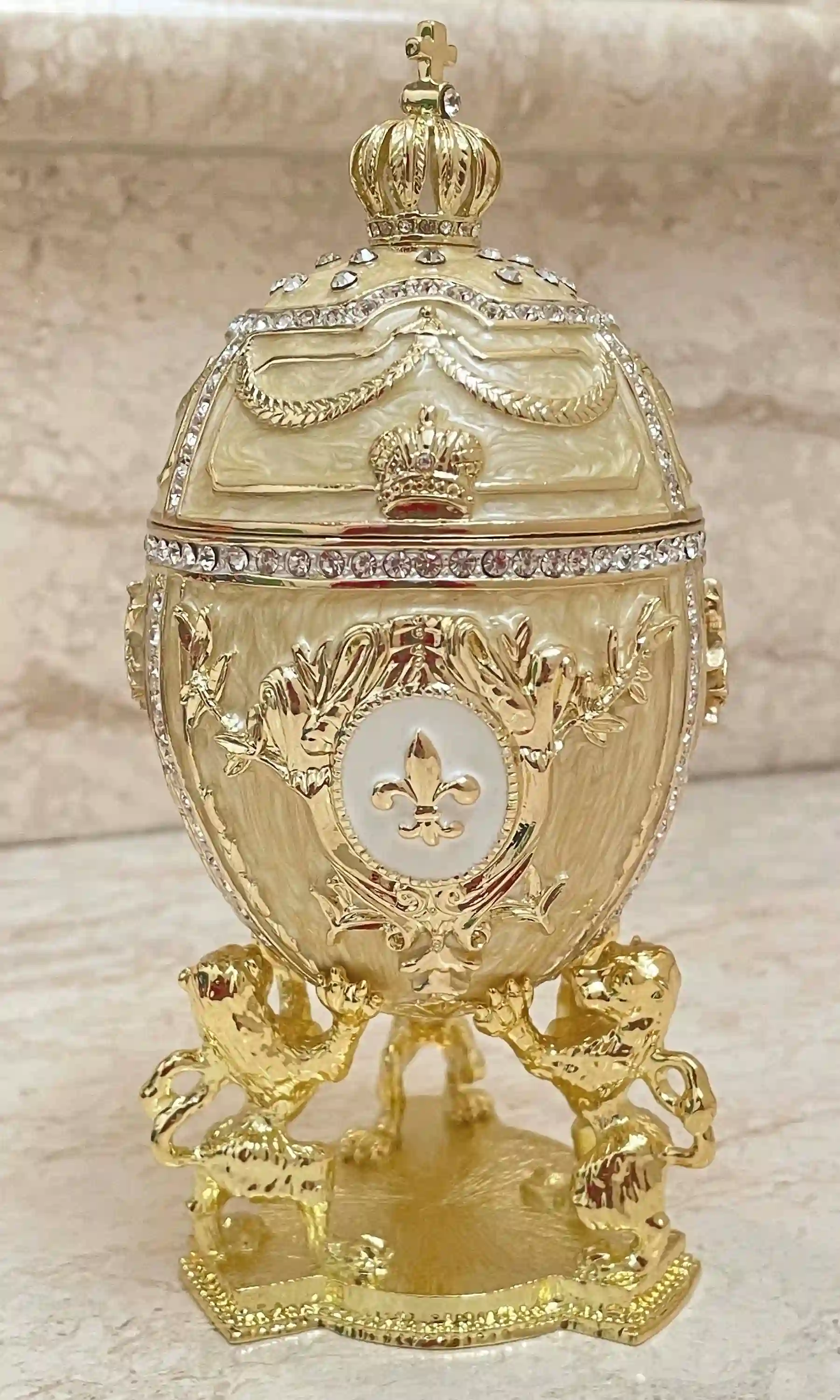 Designer 5* Faberge Egg Jeweled Trinket Boxes Faberge Easter Egg HANDMADE Unique Valentines Day gift for women 24kGOLD Swarovski HANDSET 5ct 