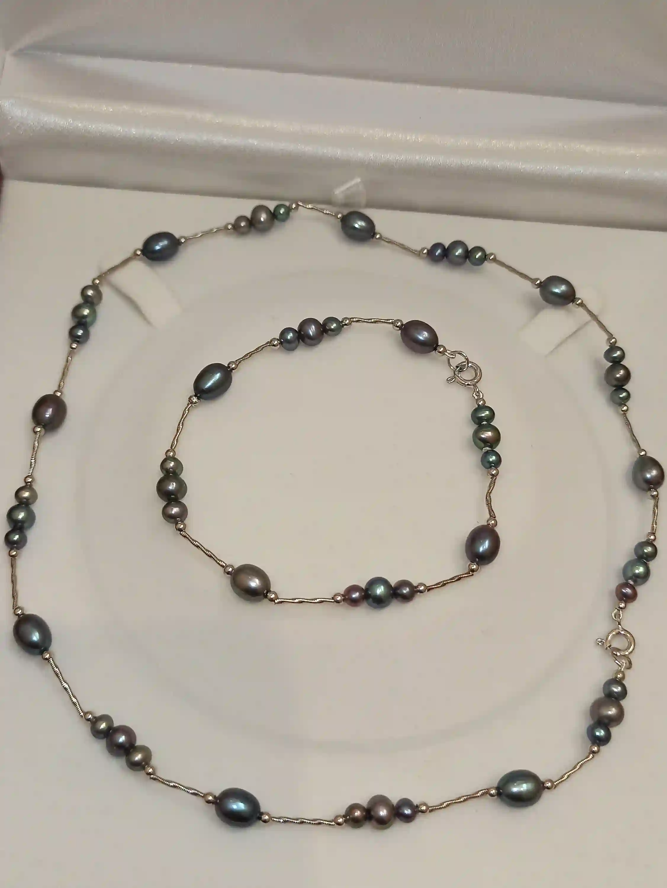 Natural TAHITIAN Pearl Necklace Bracelet SOLID SILVER Necklace Pearl for women Real Pearl Jewelry Tahitian Set Wife Gift Mother of the Bride 