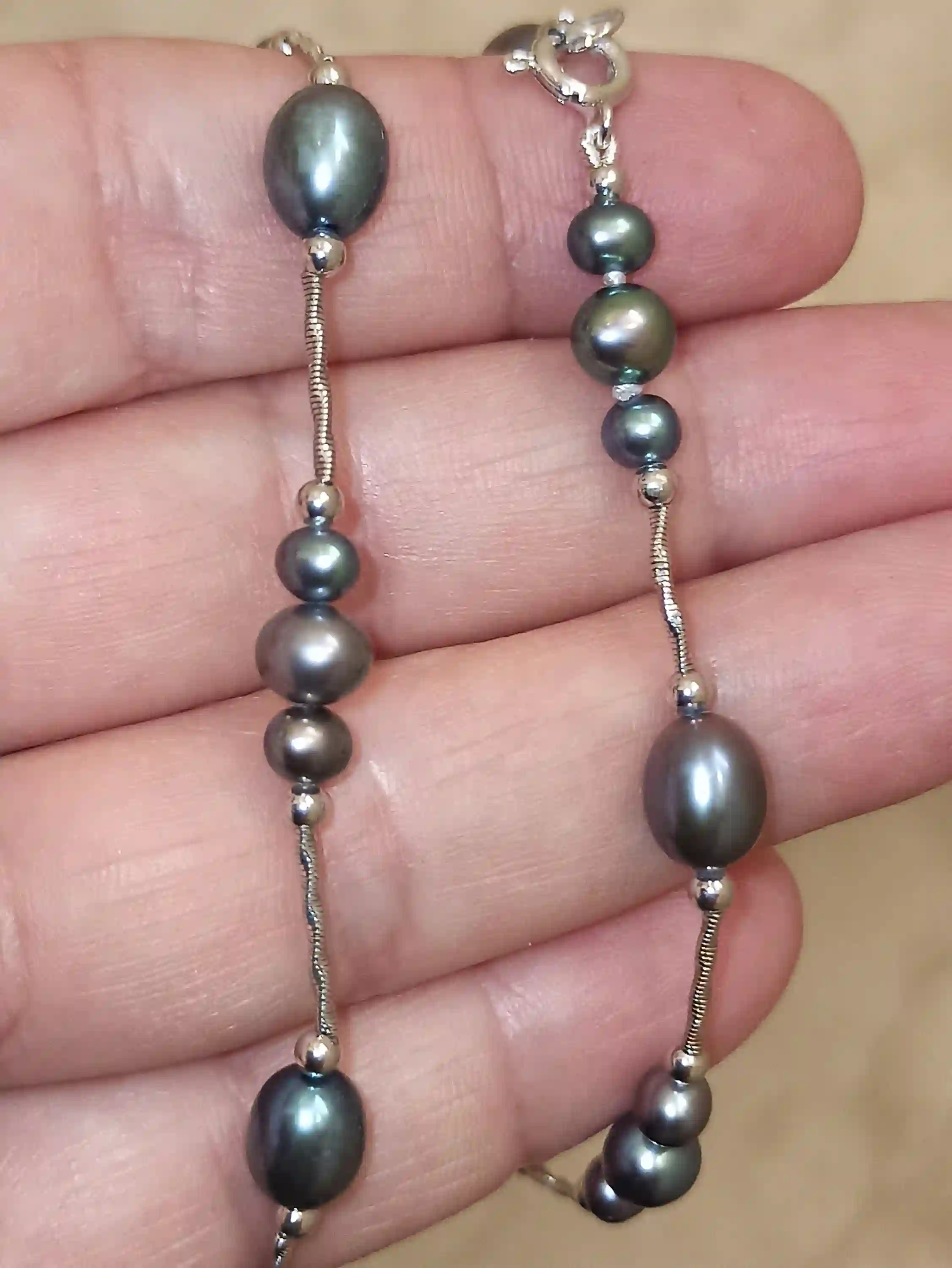Natural TAHITIAN Pearl Necklace Bracelet SOLID SILVER Necklace Pearl for women Real Pearl Jewelry Tahitian Set Wife Gift Mother of the Bride 