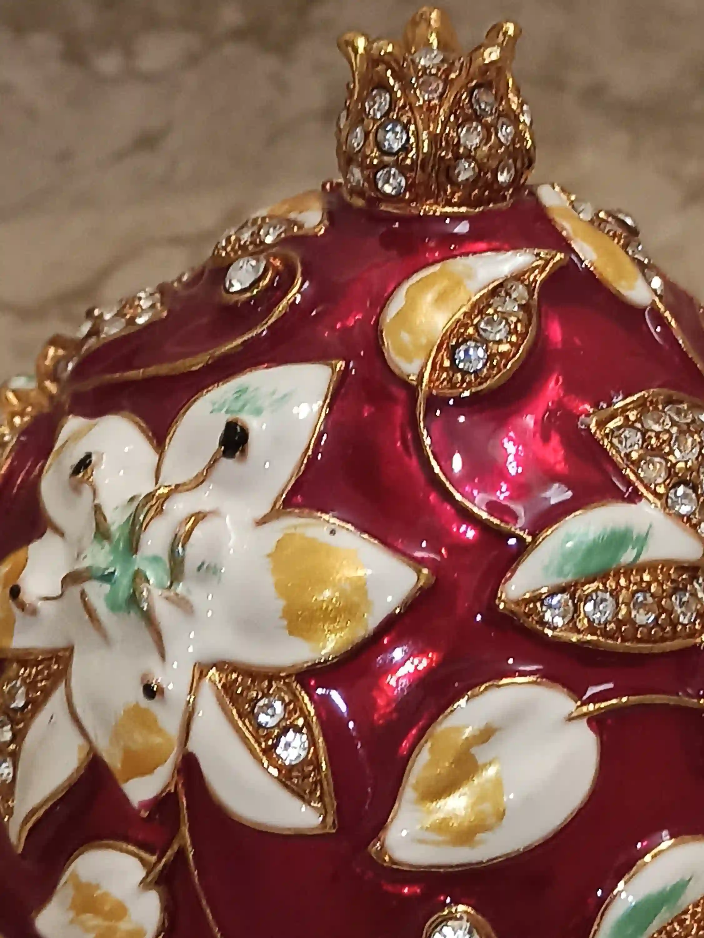 24k Pomegranate Trinket box 10ct Austrian Crystal DIAMOND with bracelet Jewelry gift for her Good LUCK Box Pomegrant Red Faberge Jewelry Box 
