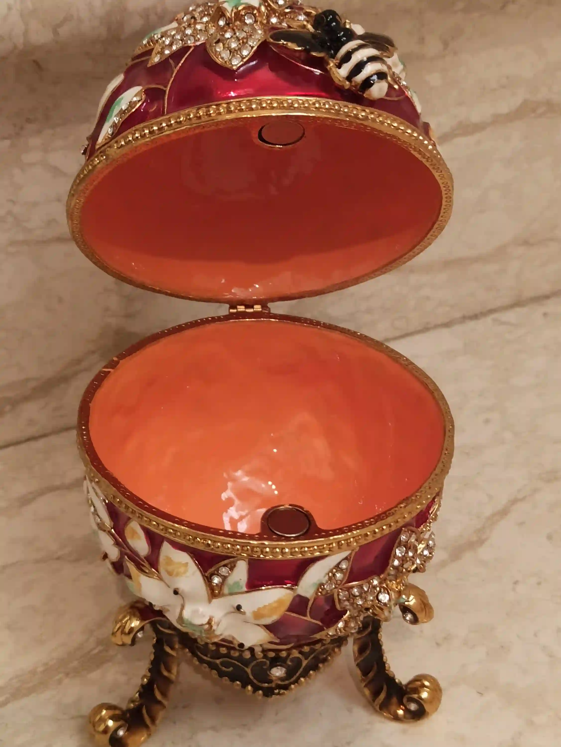 24k Pomegranate Trinket box 10ct Austrian Crystal DIAMOND with bracelet Jewelry gift for her Good LUCK Box Pomegrant Red Faberge Jewelry Box 