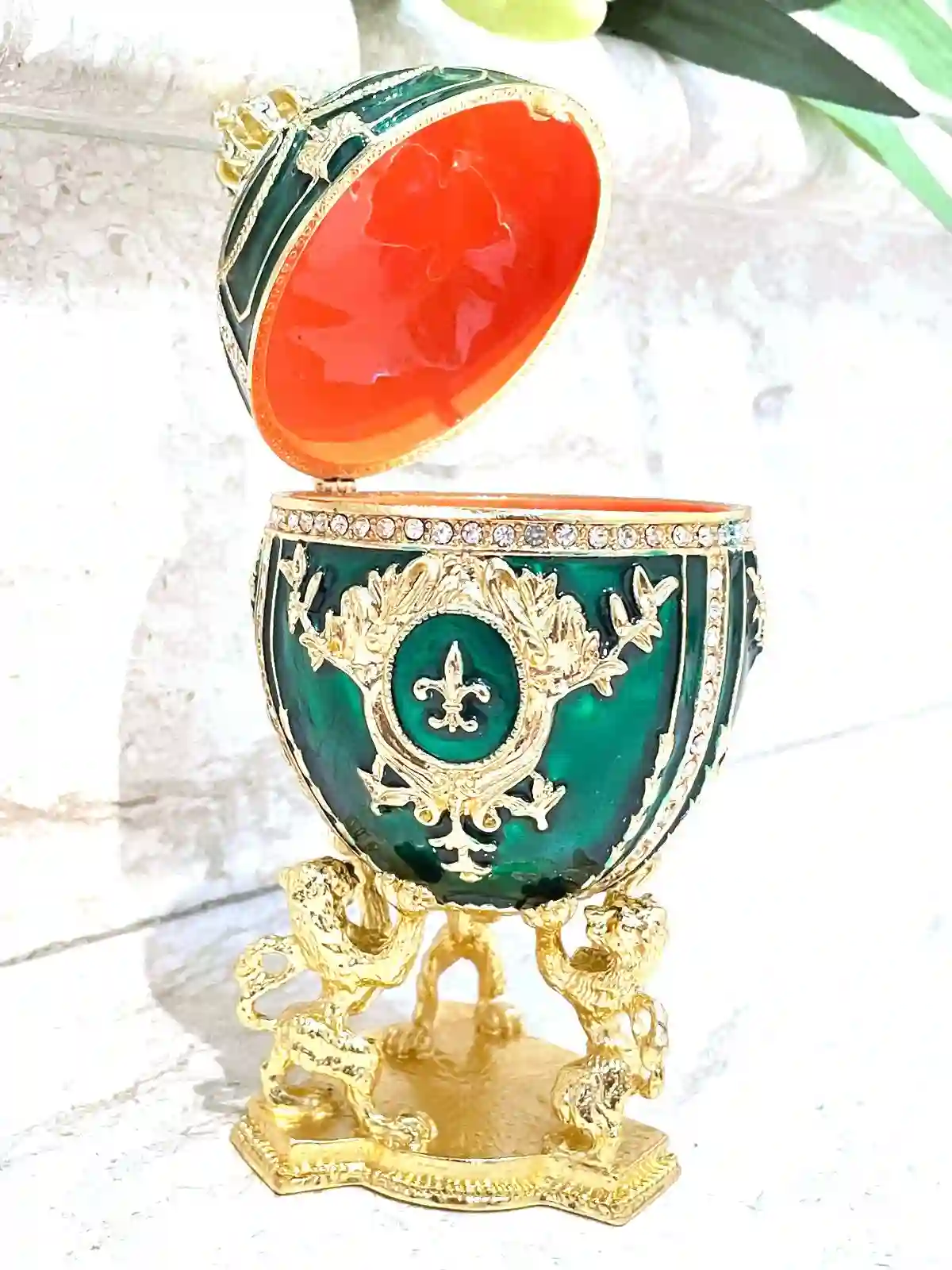 Faberge Egg, Emerald Jewelry Box, Faberge Green Egg, Birthday gift, Faberge style Decorative boxes, HANDMADE,200Austrian Crystal Handset 24k 