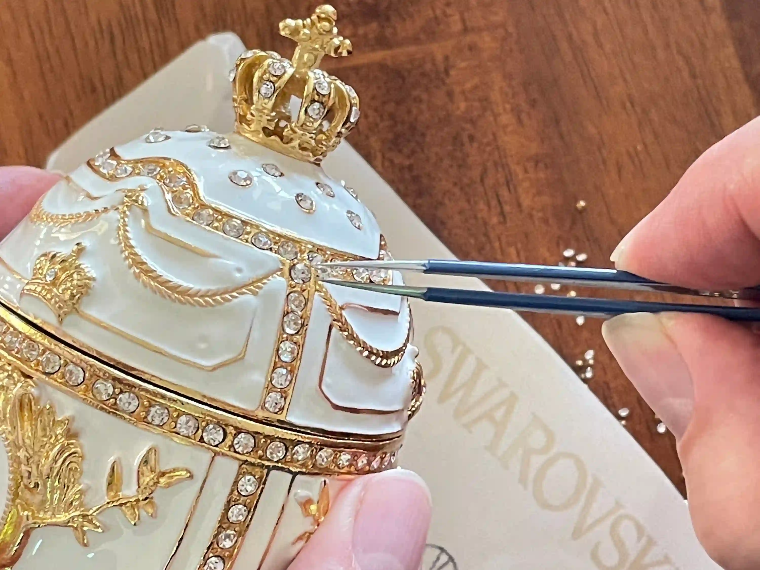 Luxury Handmade White Faberge Egg Crystal Jewelry box & Faberge Pendant Engagement gift for her Imperial Fabrerge style Egg SET 24k HANDSET 
