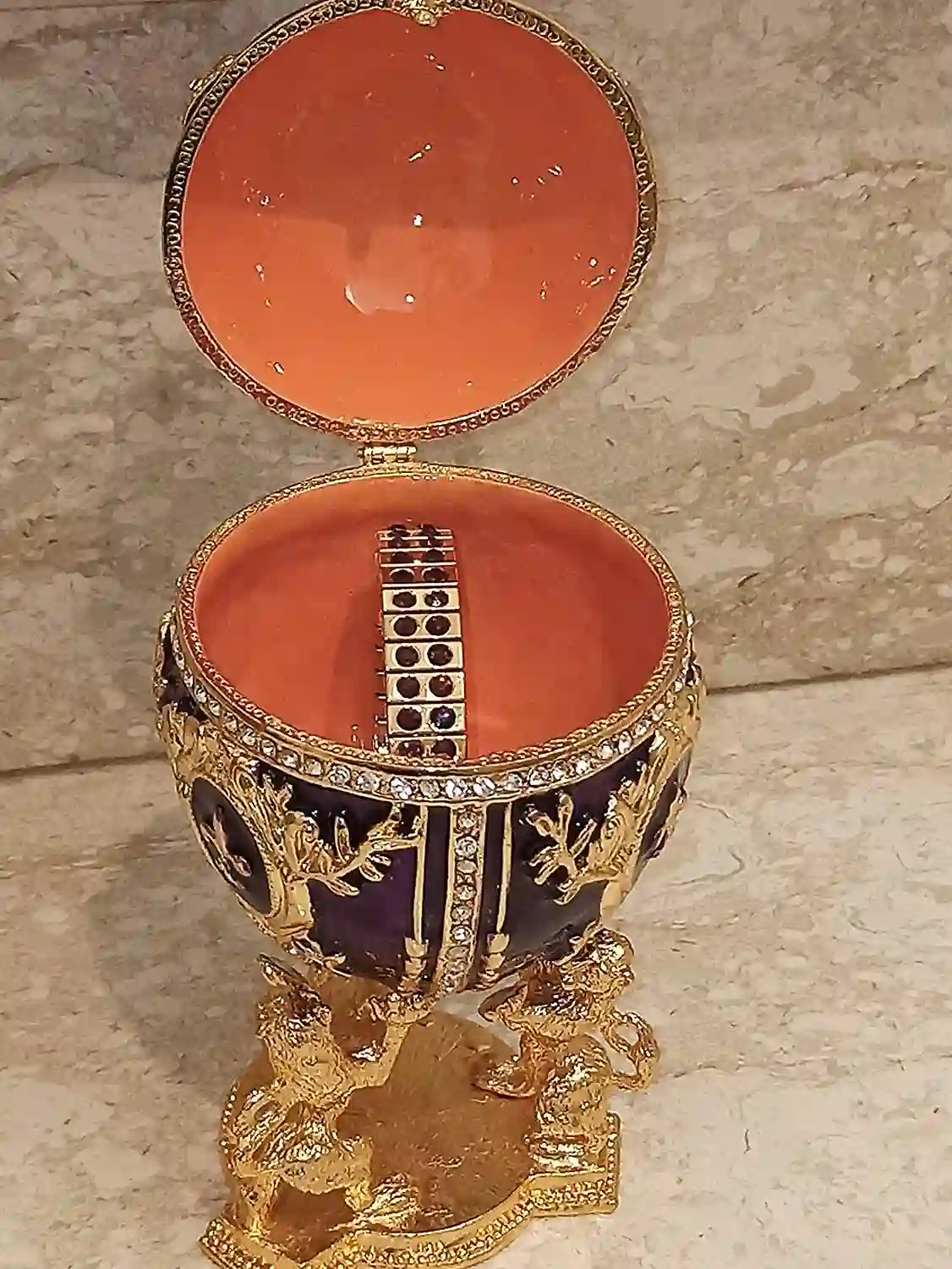 Stunning June birthday gifts for her, Amethyst Faberge egg Jewelry box, PLUS, Faberge Egg Necklace, Faberge Egg Pendant, June gifts,24k GOLD 