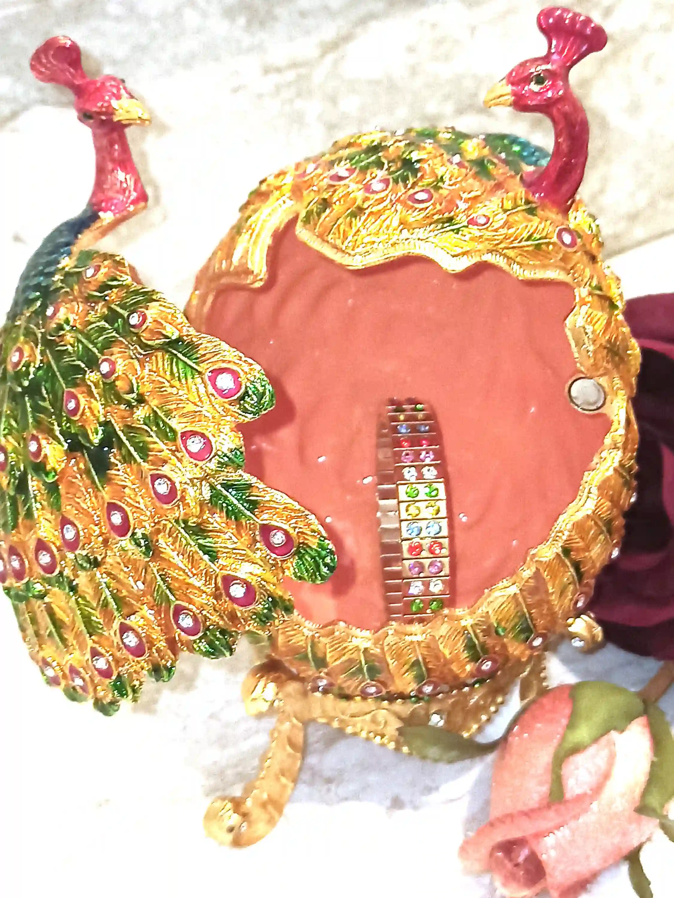 Lovers Faberge-Style Egg 24kt GOLD ANNIVERSARY Peacocks Rainbow Fabrege Egg Style With Bracelet 160 HANDSET Austrian Crystal Faberge Trinket egg 