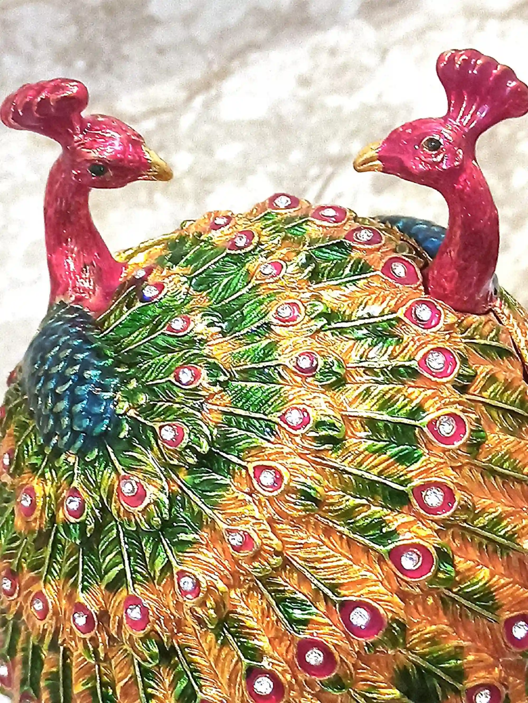 Lovers Faberge-Style Egg 24kt GOLD ANNIVERSARY Peacocks Rainbow Fabrege Egg Style With Bracelet 160 HANDSET Austrian Crystal Faberge Trinket egg 