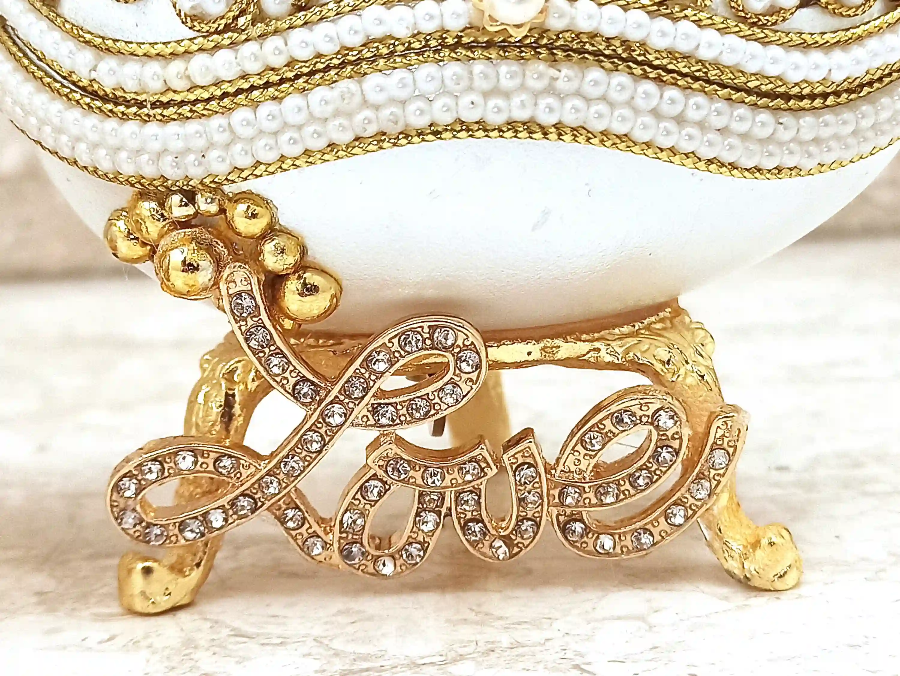 Pearl Jewelry box Luxury Gift ONEOFAKIND Handmade Musical Ornament Love Faberge-Style Egg Natural HANDCARVED Egg 2ct AUSTRIAN Crystal 24kGOLD Gift 