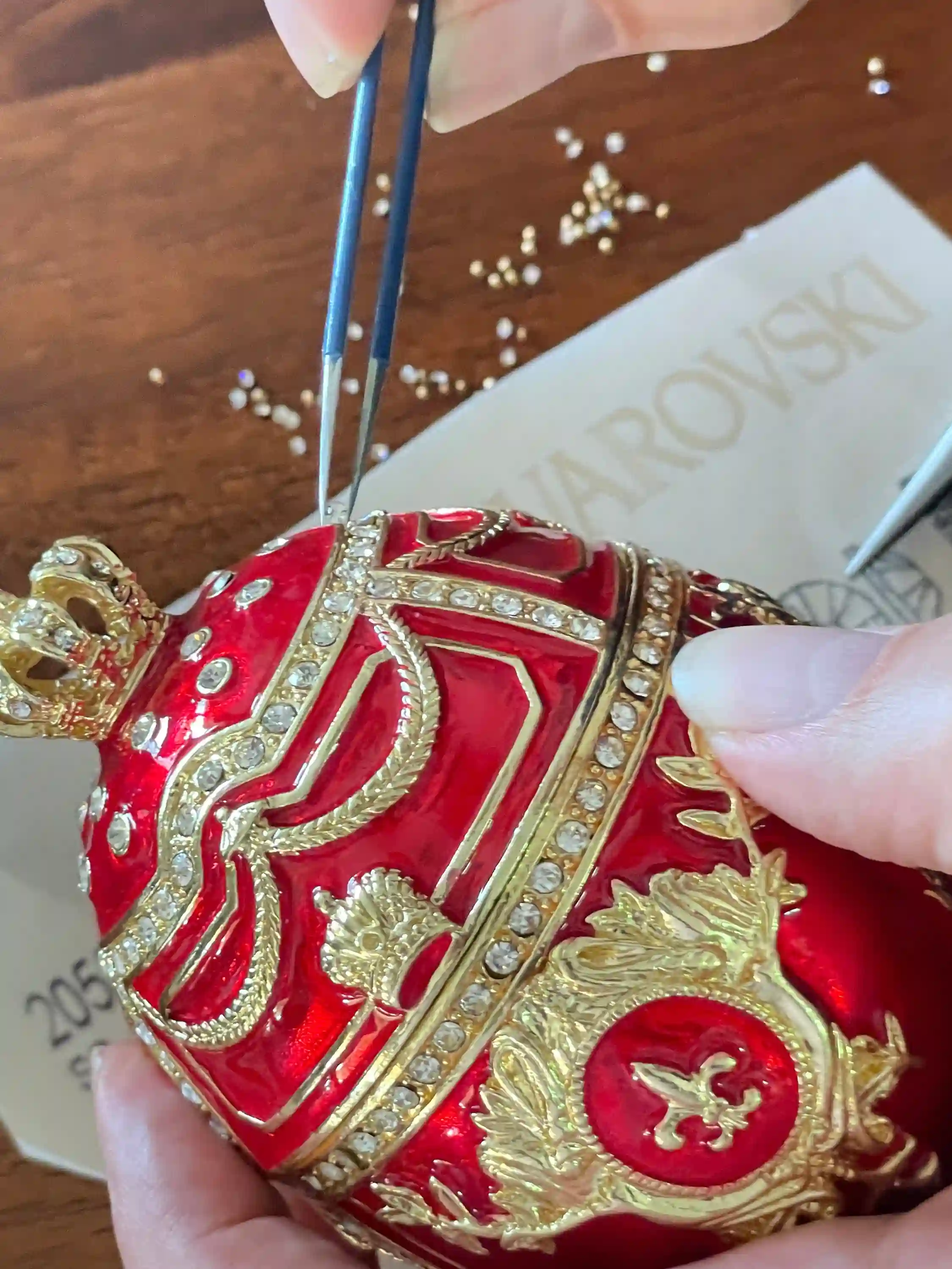 Fabrege Egg Style Enamel Egg Jewelry Box PLUS Faberge Egg Pendant Christmas Jewelry set 24k Gold 200 Austrian Crystal HANDMADE Birthday gift 