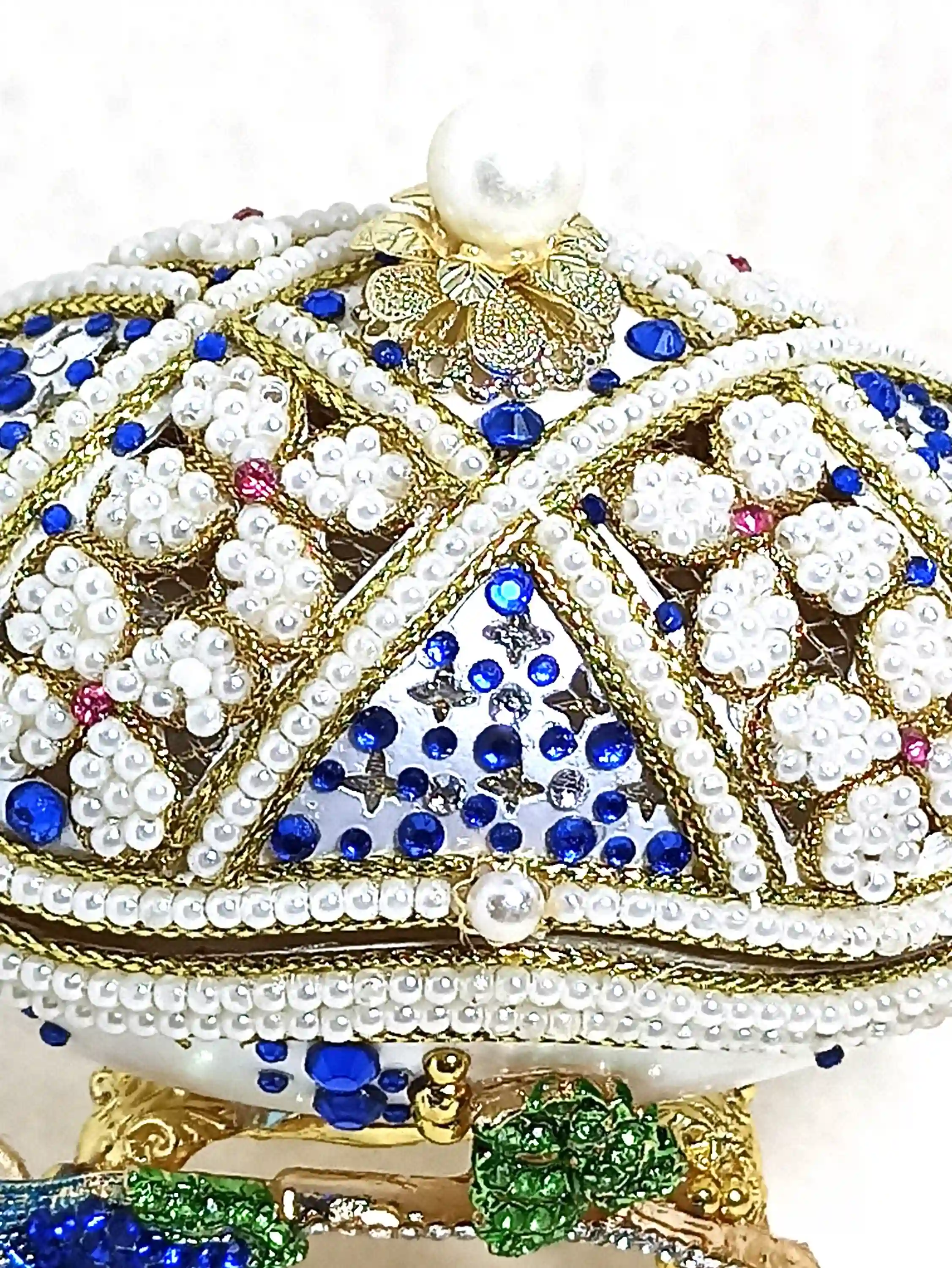 Unique Sapphire Blue Gift Box Faberge egg Home Decor Ornaments Music Gift for her Natural HAND CARVED Fabrege style Egg 24k GOLD Bracelet 
