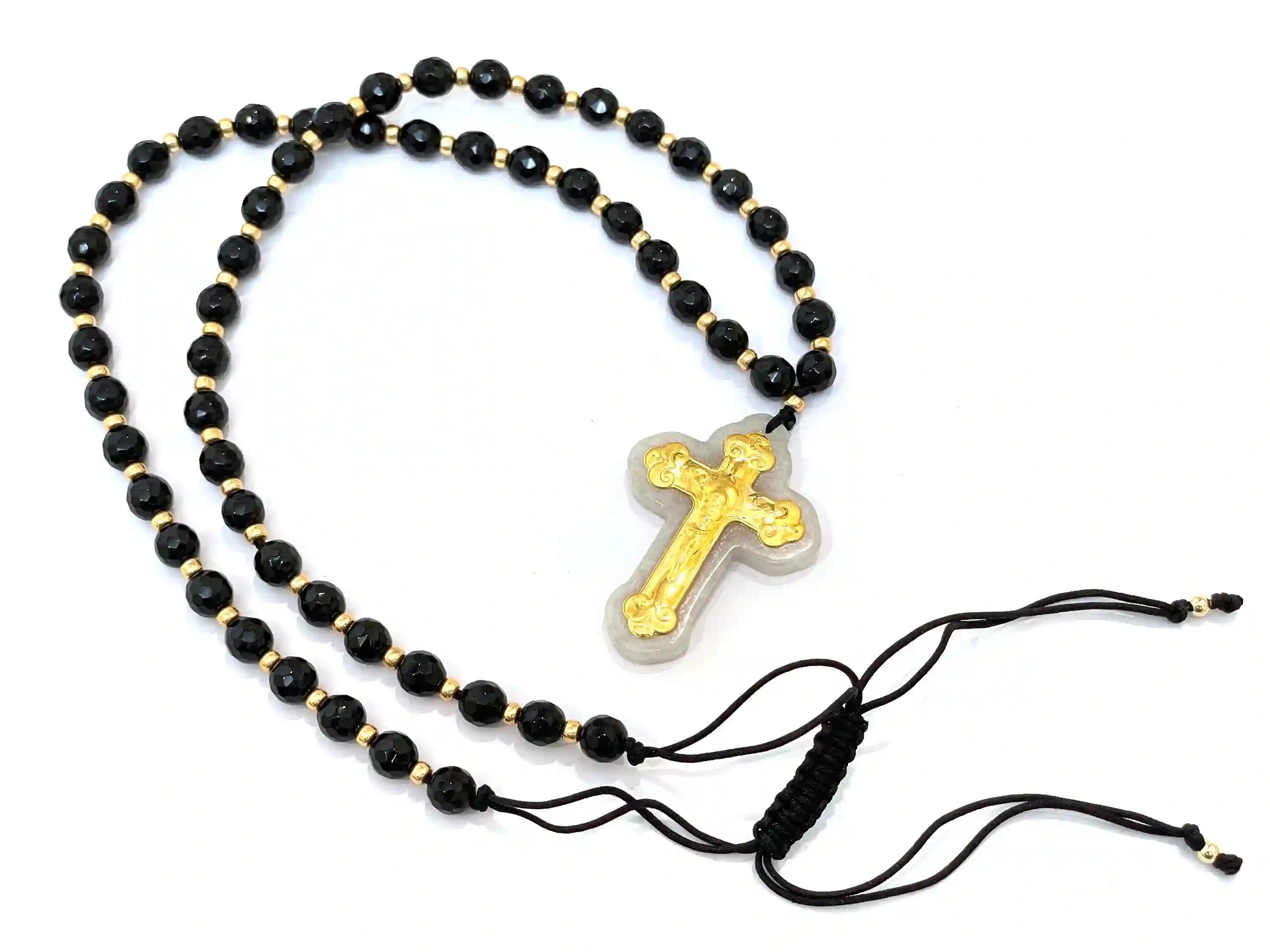 Cross GOLD Rosary Necklace Cross Necklace Catholic Rosary Yellow Gold Rosary Christian Necklace Crucifix Rosary Christian gift Cross Rosary 