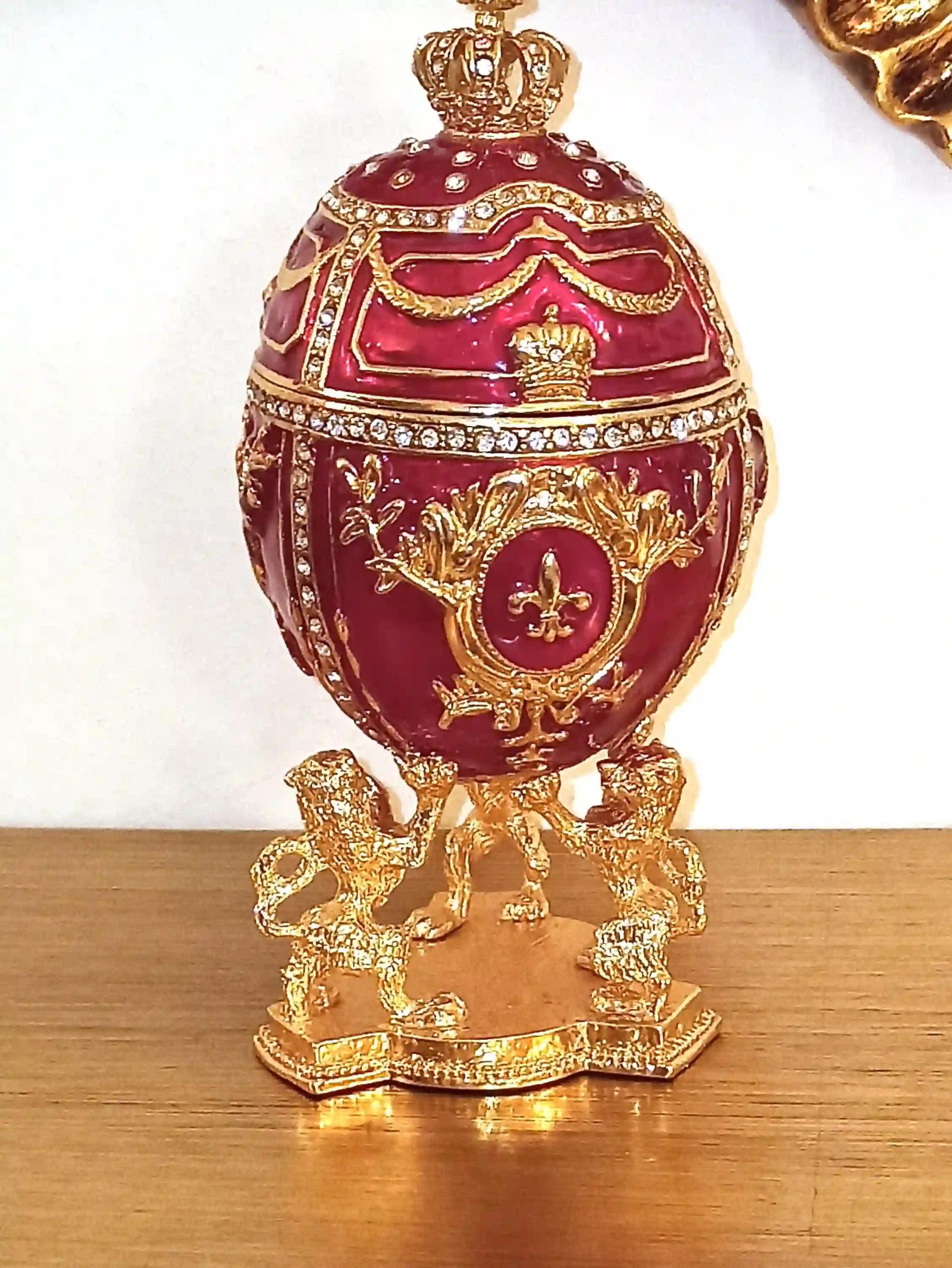 Coronation Lion Faberge Egg trinket box 24kt GOLD/Faberge Collectibles/Faberge egg Ornament/ Faberge Egg Jewelry Boxes/Faberge egg Style 
