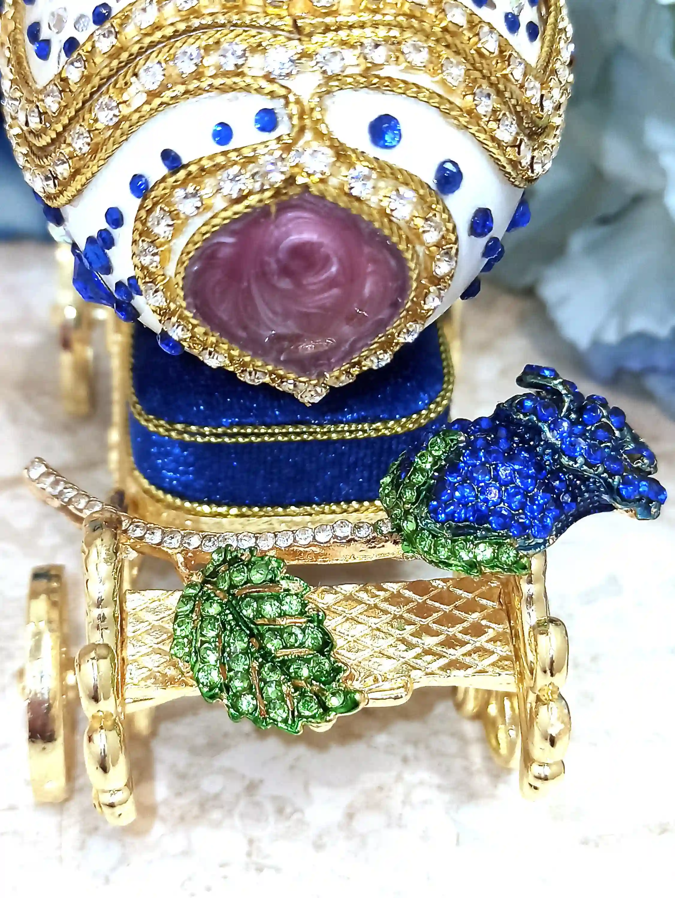 Blue Faberge-Style Egg style ONE of a KIND Luxury Wedding Gift, 430 Sapphires & Diamonds Natural Handcarved Egg 24k Daughter wedding gift from Mom 
