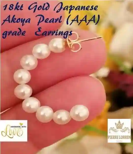 SOLID 18k Gold AKOYA Pearl Earrings Pearl Hoop Earrings Gold Earrings Akoya Pearl Jewelry South Sea Japanese Akoya Pearl White Pearls Gift 