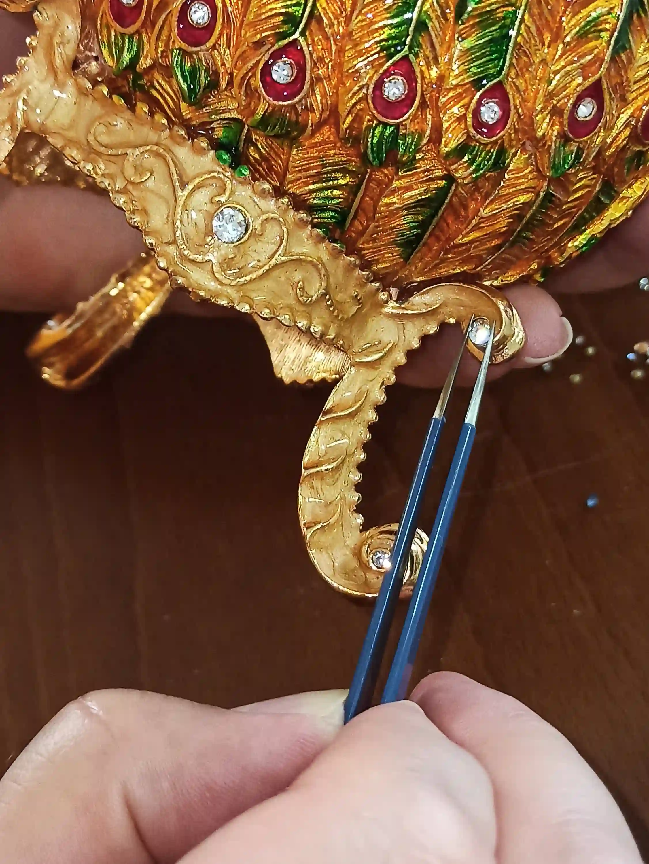 XL Rainbow Faberge Egg style 24k GOLD Faberge egg Peacock/Faberge Egg/ Trinket Box Couples Gift /Faberge egg Jewelry Box UNIQUE Wedding Gift 