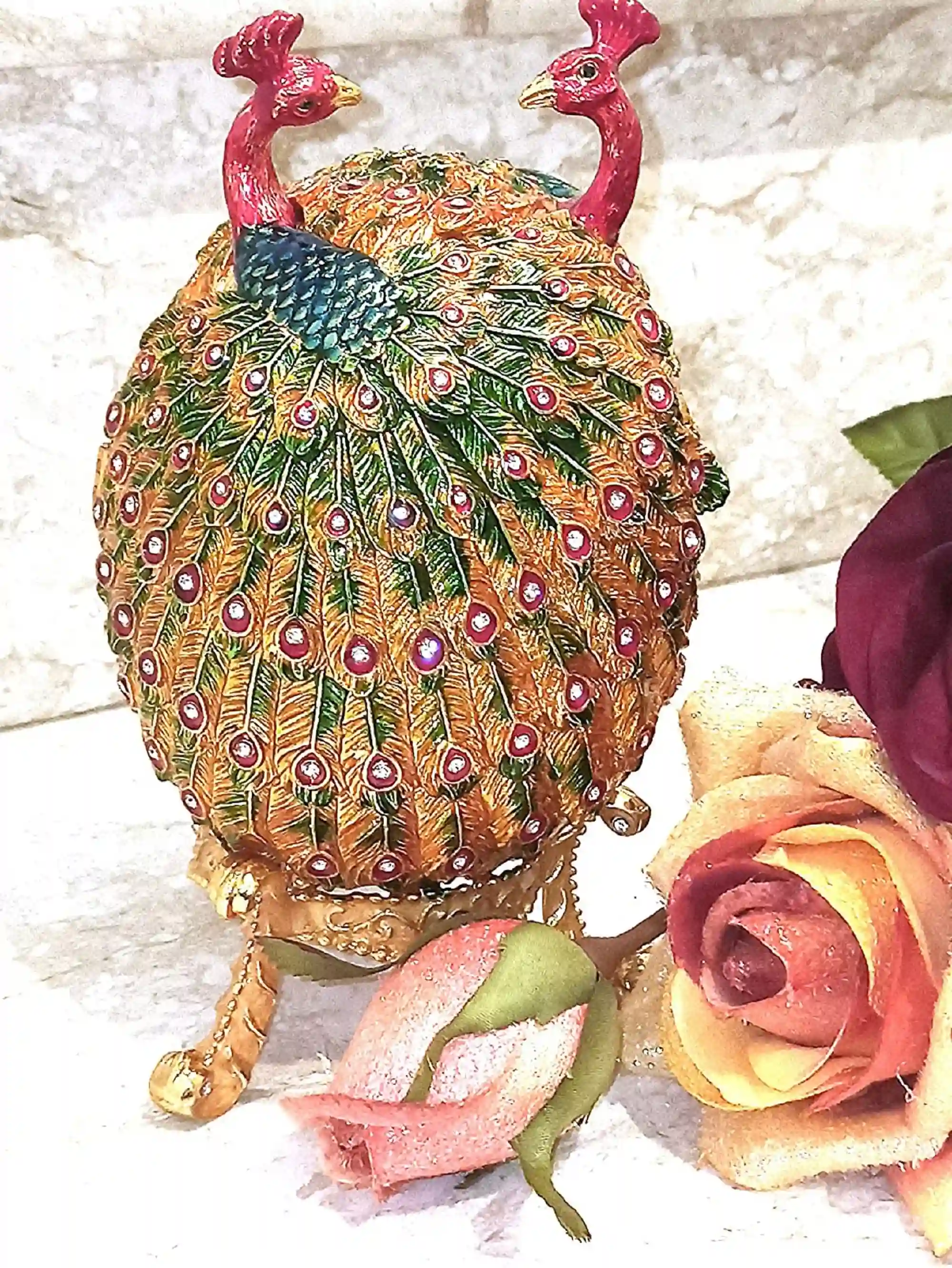 XL Rainbow Faberge Egg style 24k GOLD Faberge egg Peacock/Faberge Egg/ Trinket Box Couples Gift /Faberge egg Jewelry Box UNIQUE Wedding Gift 