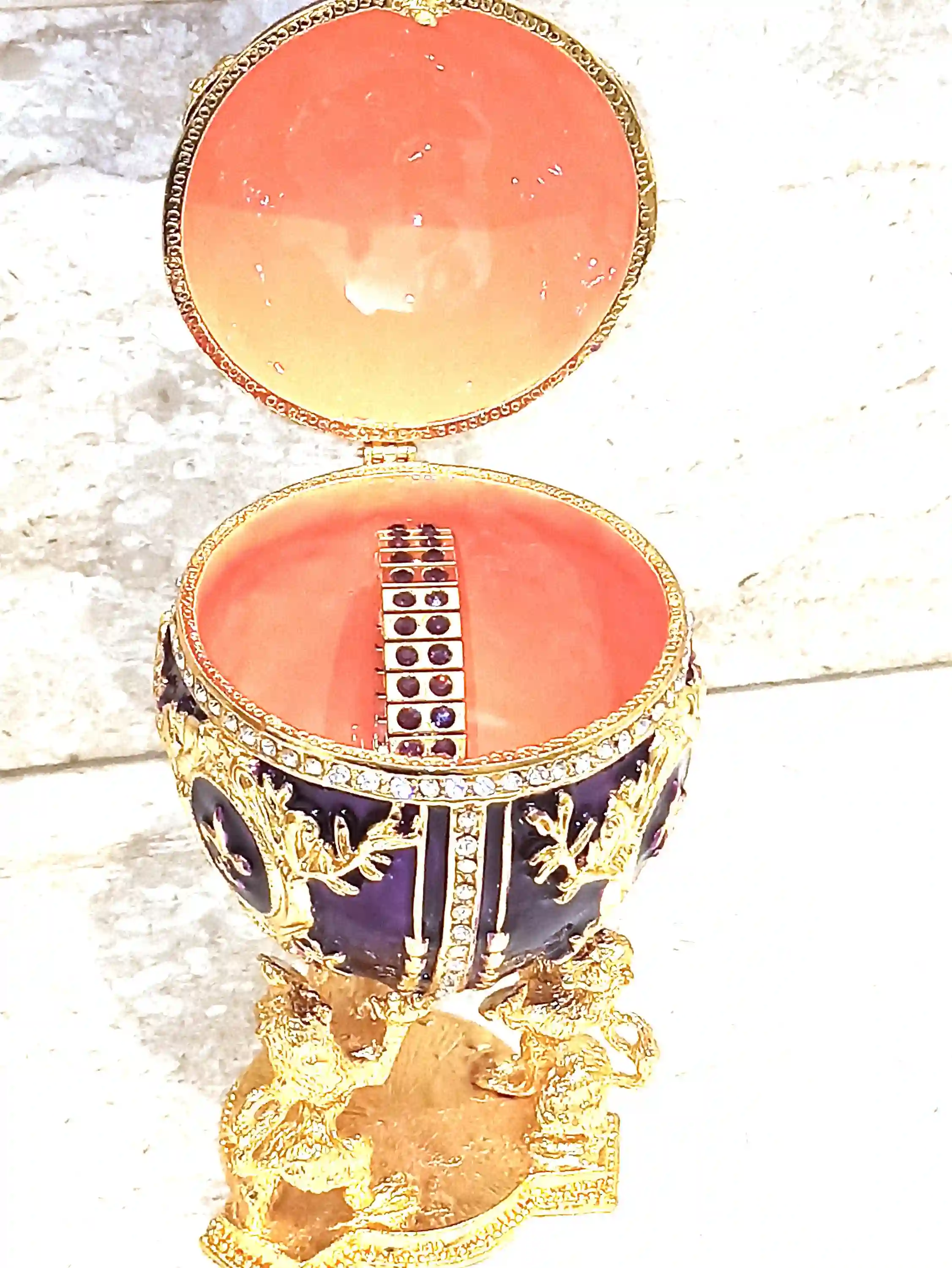 Faberge Style Egg box/Faberge Egg 24K GOLD 4ct Faberge Trinket Box/Faberge Egg Jewelry Boxes + 2ct Bracelet / Christmas Gift for women 