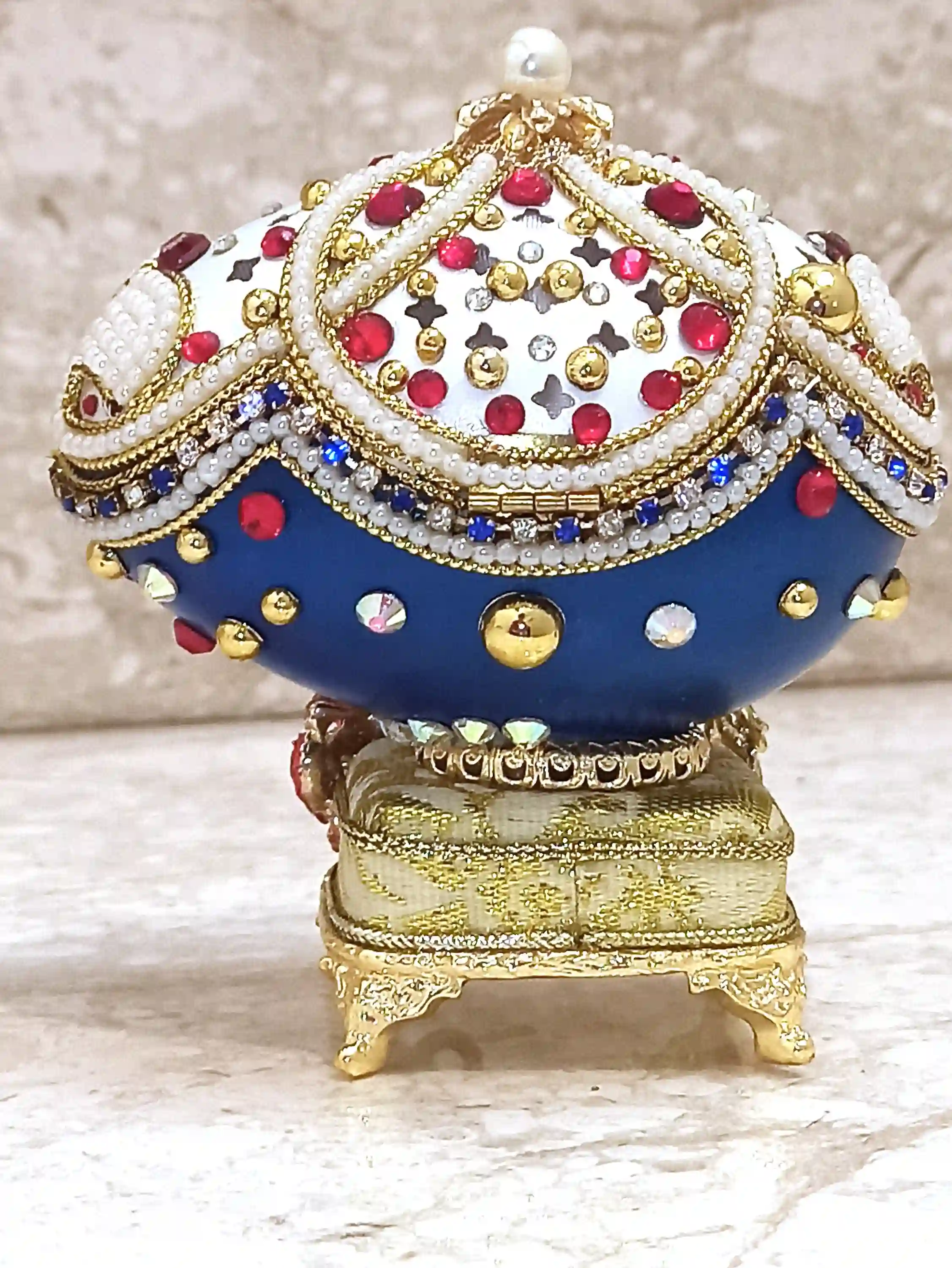 Faberge-Style egg Ornament & Faberge Egg Pendant Ruby Bracelet Gold Gift for women-Faberge Egg style Unique Music Box Home Decor gift for her bday 