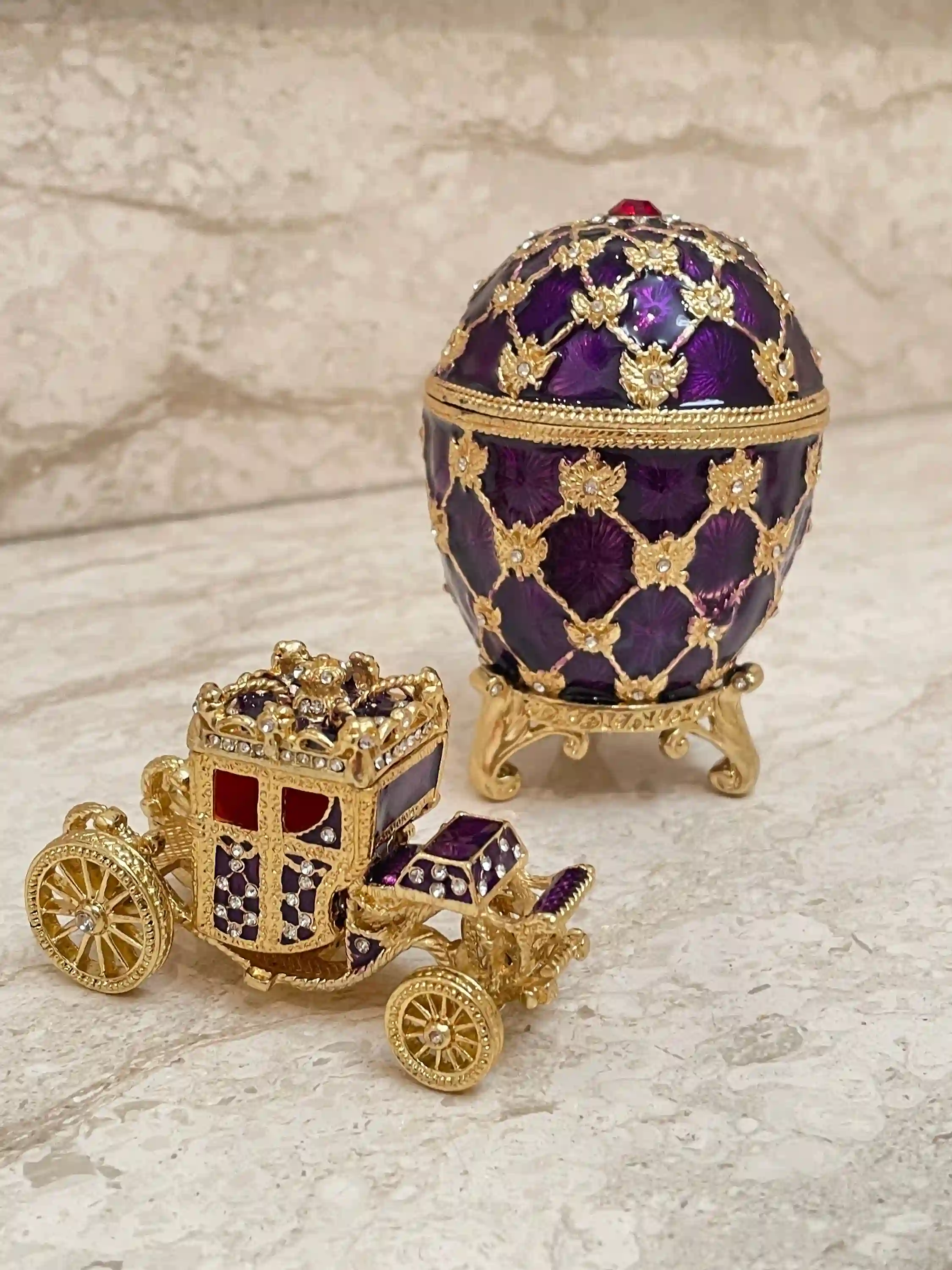 Amethyst Faberge Egg Carriage Trinket box Faberge Necklace Austrian Crystal Jewelry box SET Faberge Ornament Wife Jewelry box Faberge style 