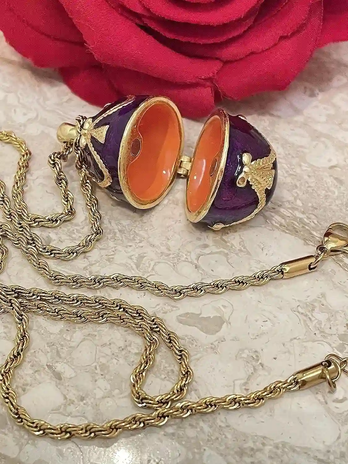 Amethyst Faberge Egg Carriage Trinket box Faberge Necklace Austrian Crystal Jewelry box SET Faberge Ornament Wife Jewelry box Faberge style 