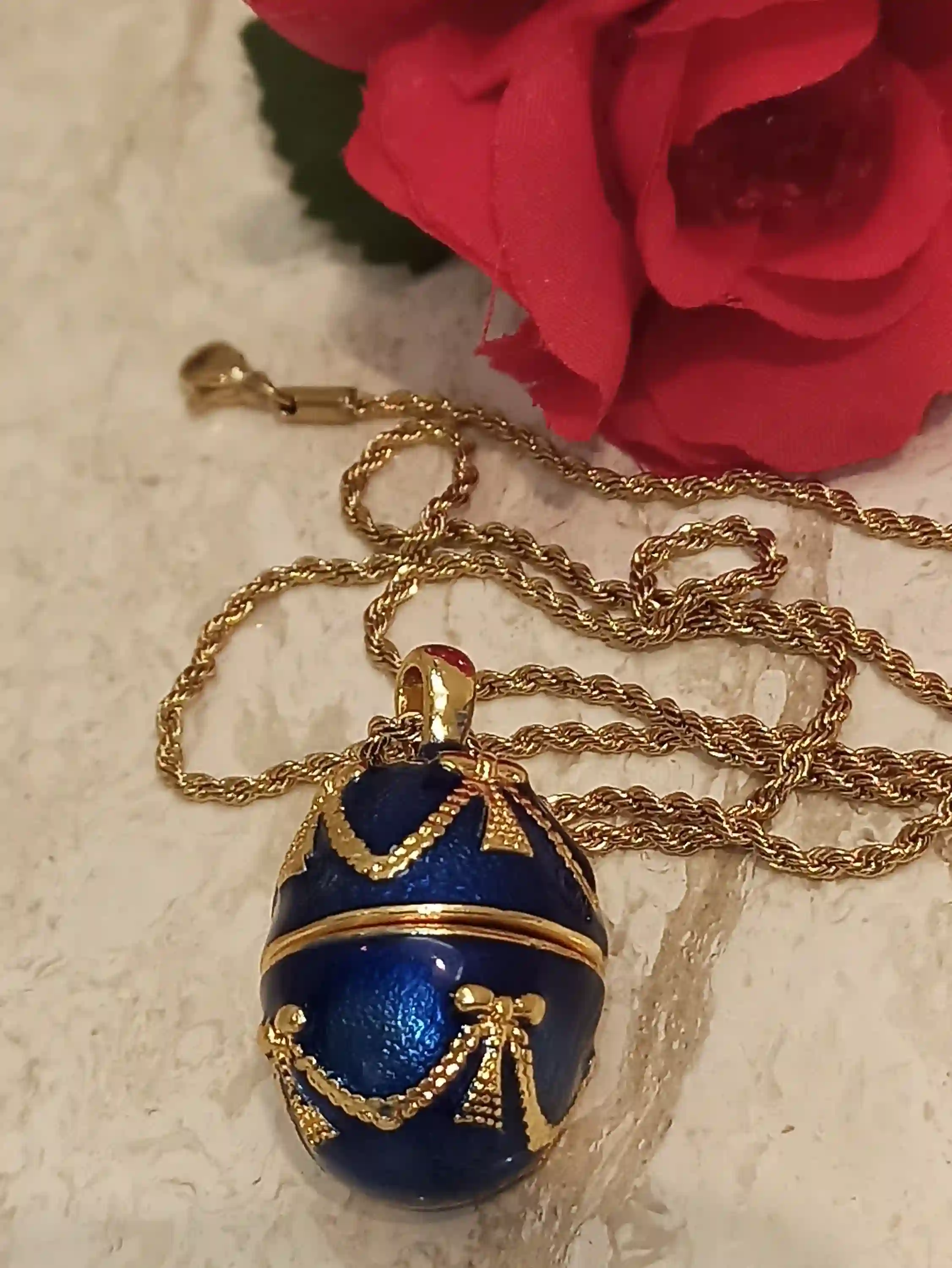 Arabian Night,ONE Of a Kind Gift,Faberge egg,Something blue gift box,Faberge MUSIC Box,Blue bridal shower gift,Faberge Necklace,24K GOLD 5CT 