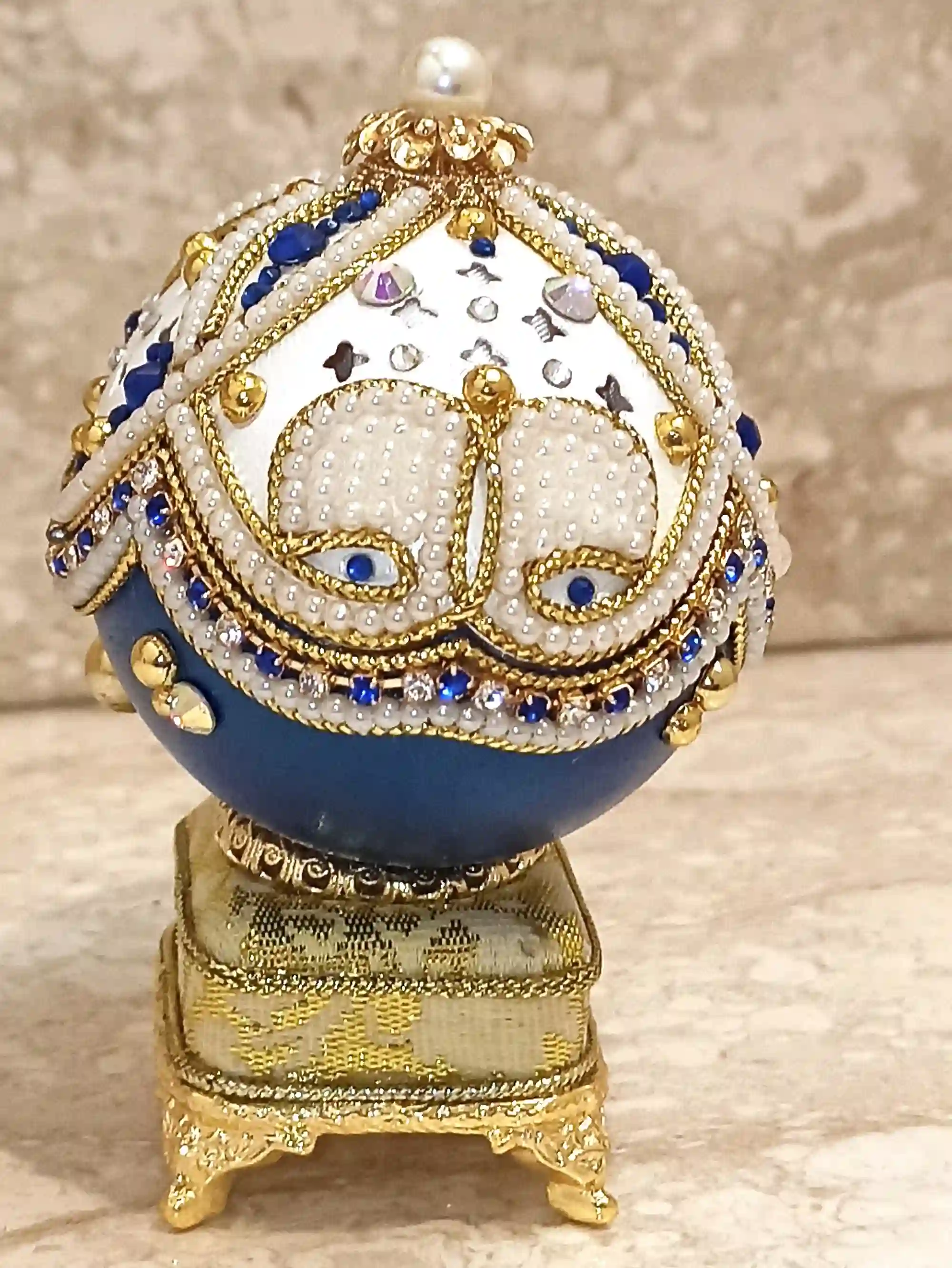 Arabian Night,ONE Of a Kind Gift,Faberge egg,Something blue gift box,Faberge MUSIC Box,Blue bridal shower gift,Faberge Necklace,24K GOLD 5CT 