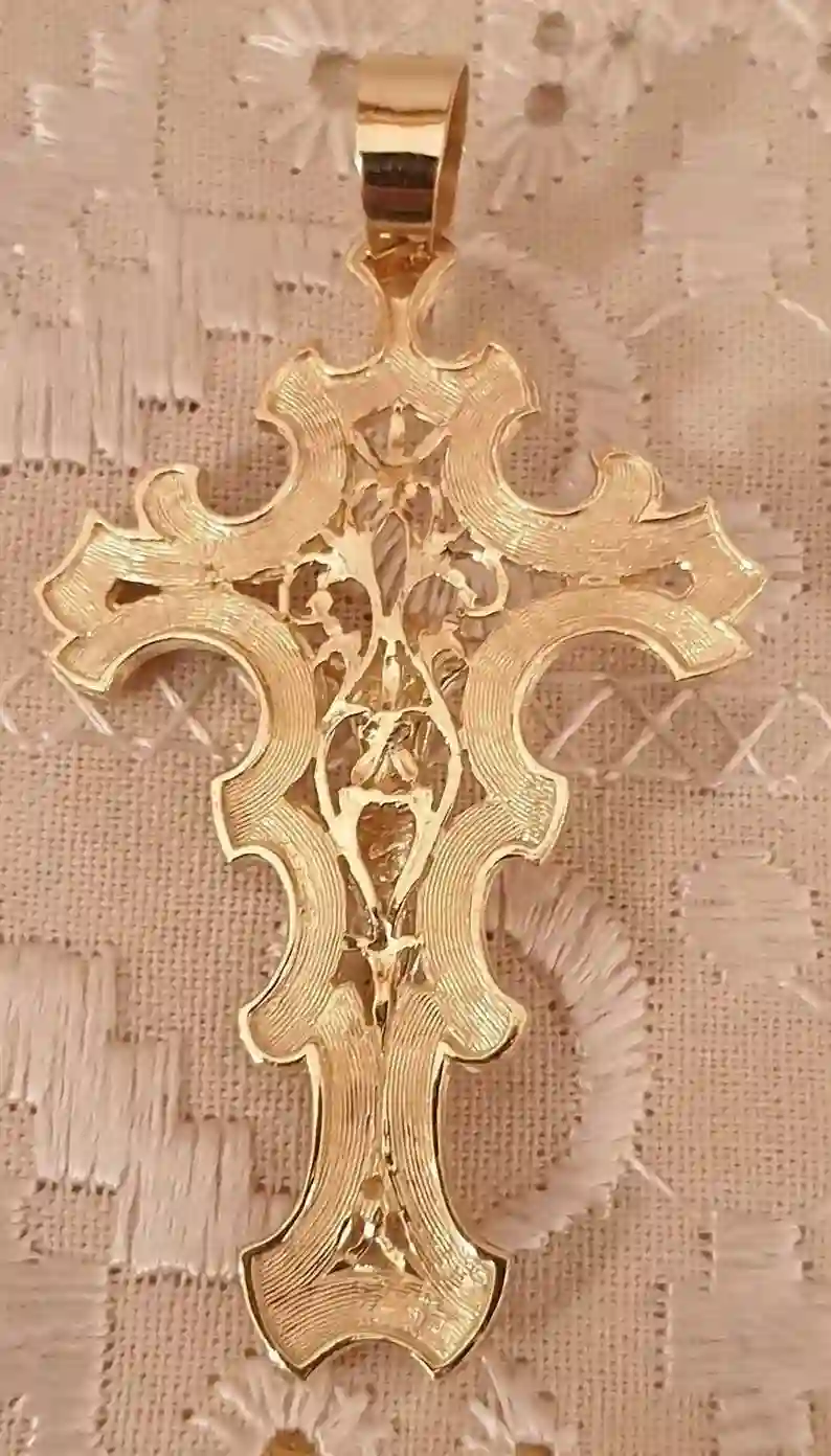 X-Large 18k SOLID GOLD Cross Crucifix Pendant Solid Gold Crucifix Yellow Gold Cross Jesus Crucifix Cross Pendant Christian Religious Jewelry 