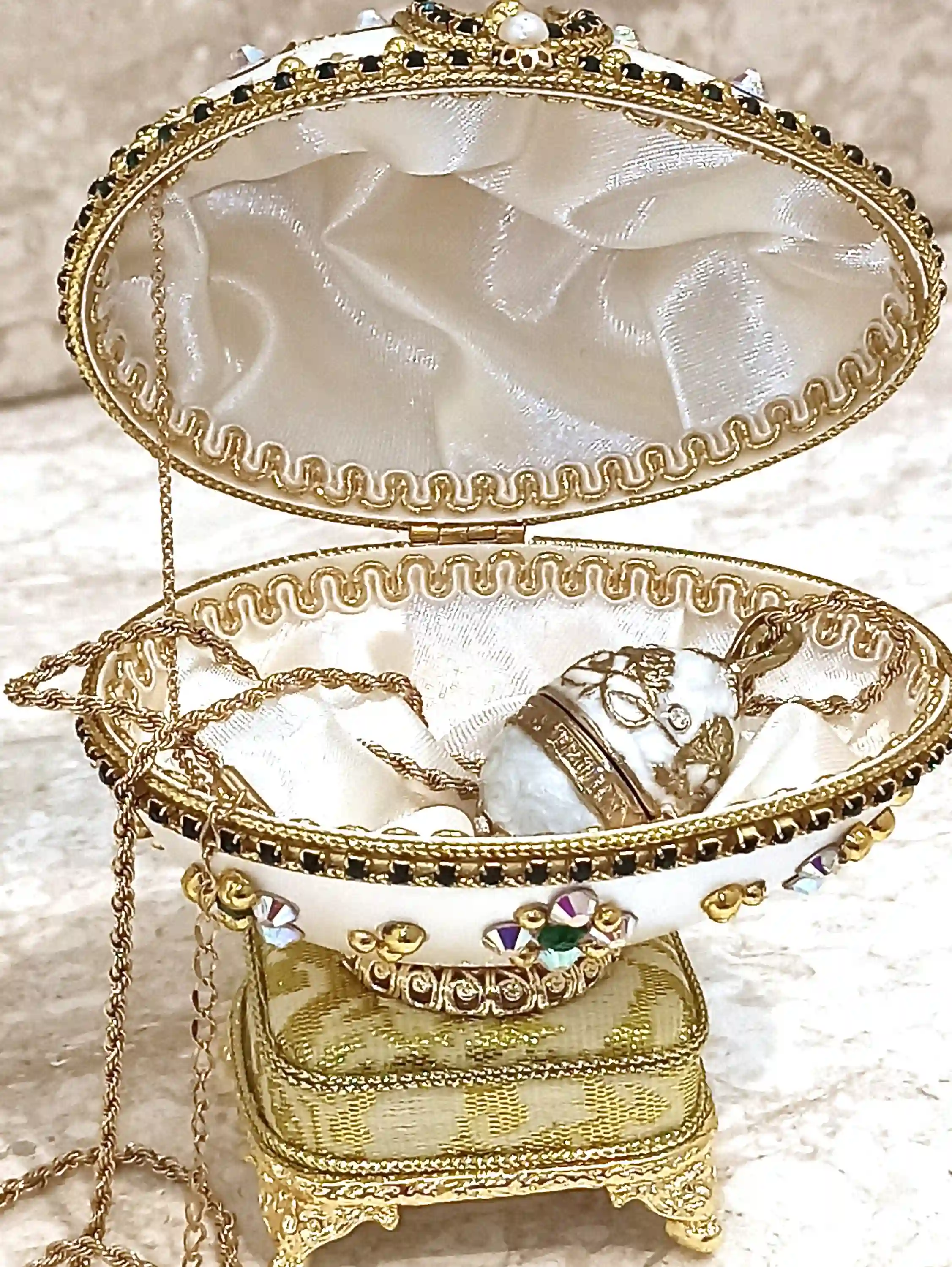 Faberge-Style-One of a kind Gifts for women-Faberge Egg Ornament-Faberge Pendant -24k Gold - Home Decor - Unique Birthday gift- Emerald Gift Box - 