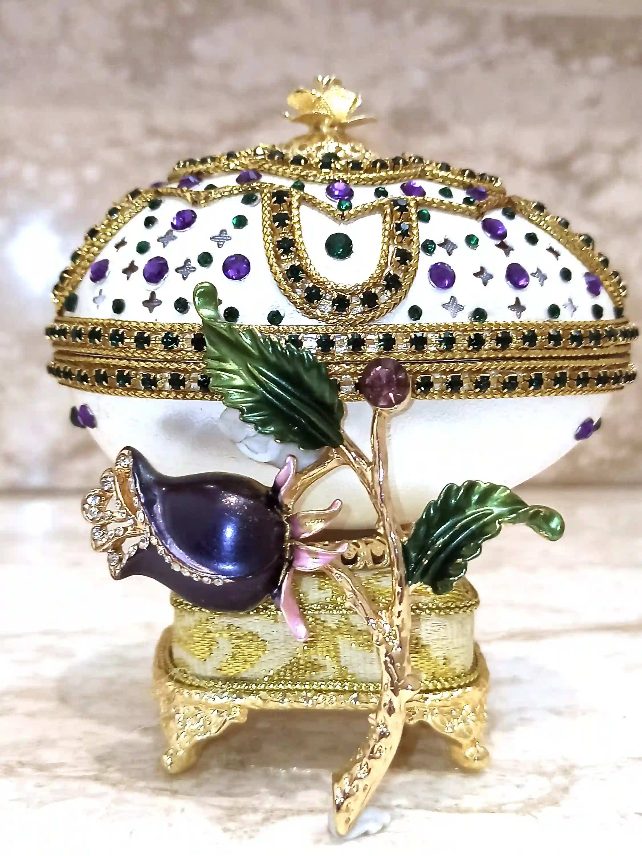 One of a Kind Unique gifts for her- Faberge style EGG - Faberge Egg PENDANT - AMETHYST Bracelet -Statement Jewelry- Mother of the groom gift 