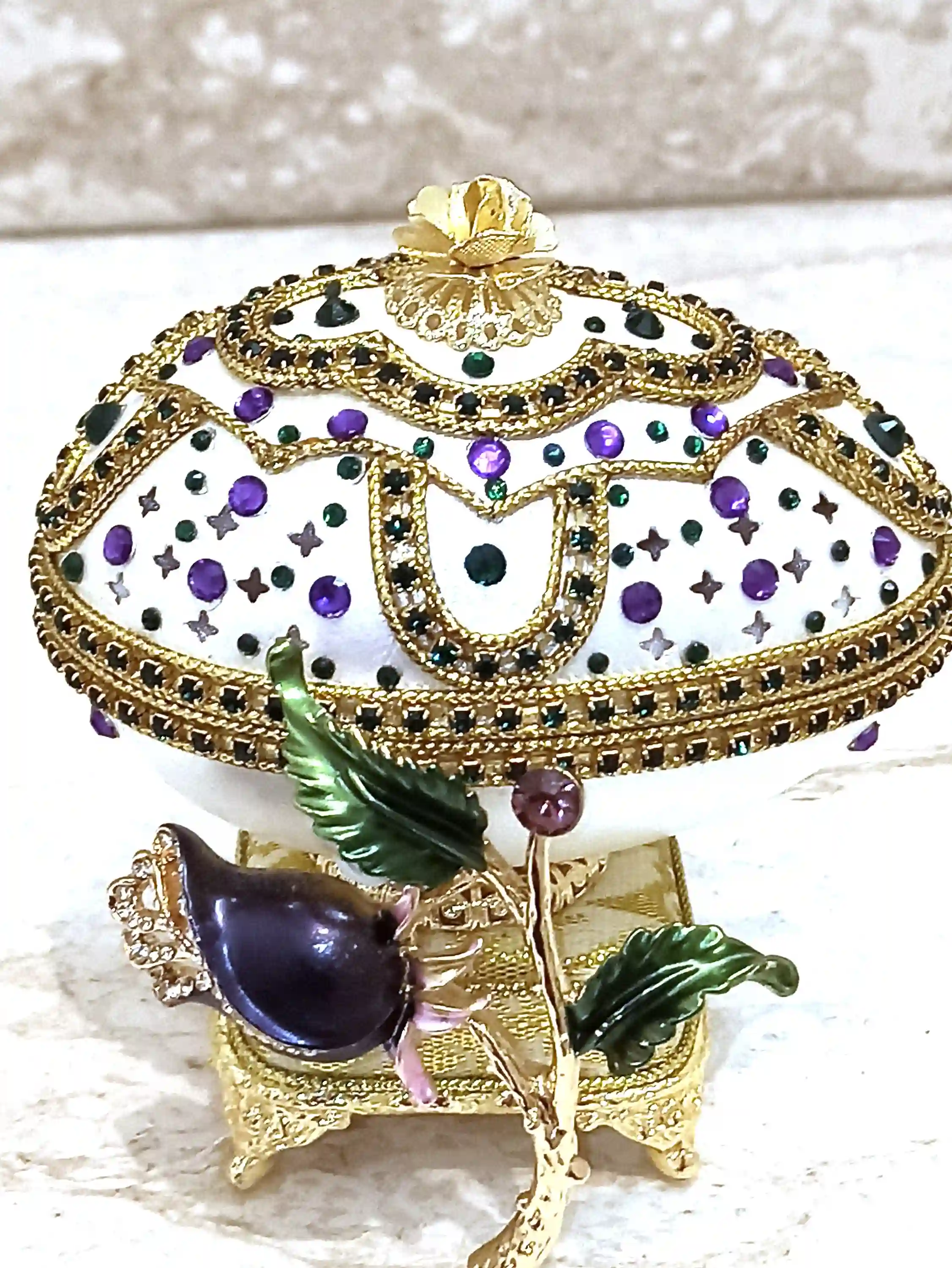One of a Kind Unique gifts for her- Faberge style EGG - Faberge Egg PENDANT - AMETHYST Bracelet -Statement Jewelry- Mother of the groom gift 