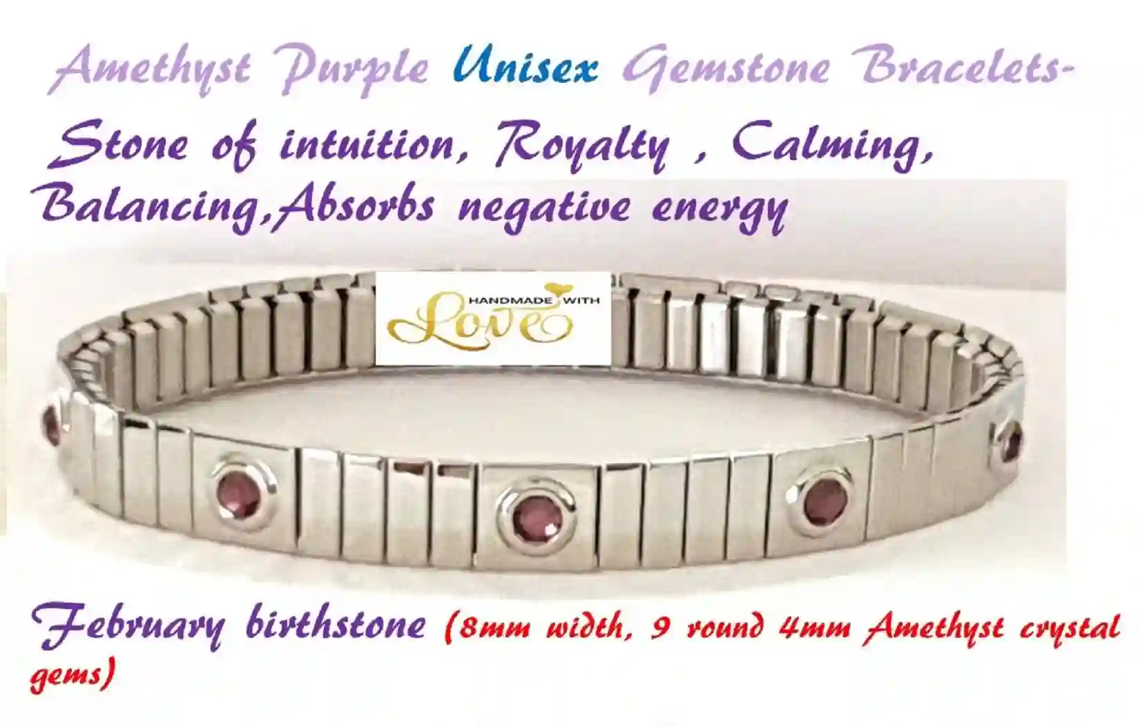 UNISEX Jewelry AMETHYST Bracelet Mom Dad Gift /February Bracelet GEM Birthday Gift for Couple/Silver Amethyst Bracelet/Bracelets for cousins 