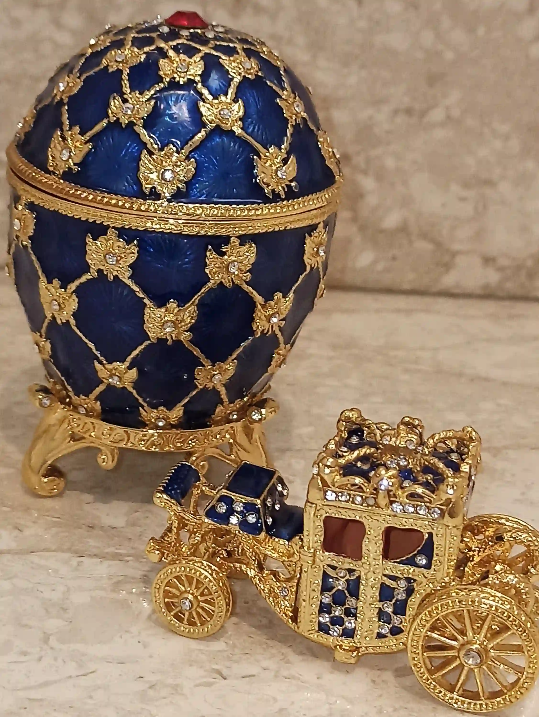 Imperial Faberge Egg Trinket box Carriage 24kGOLD Double-headed Eagle Necklace Keychain for Men gift 10ct HANDSET Austrian Crystal Diamond 