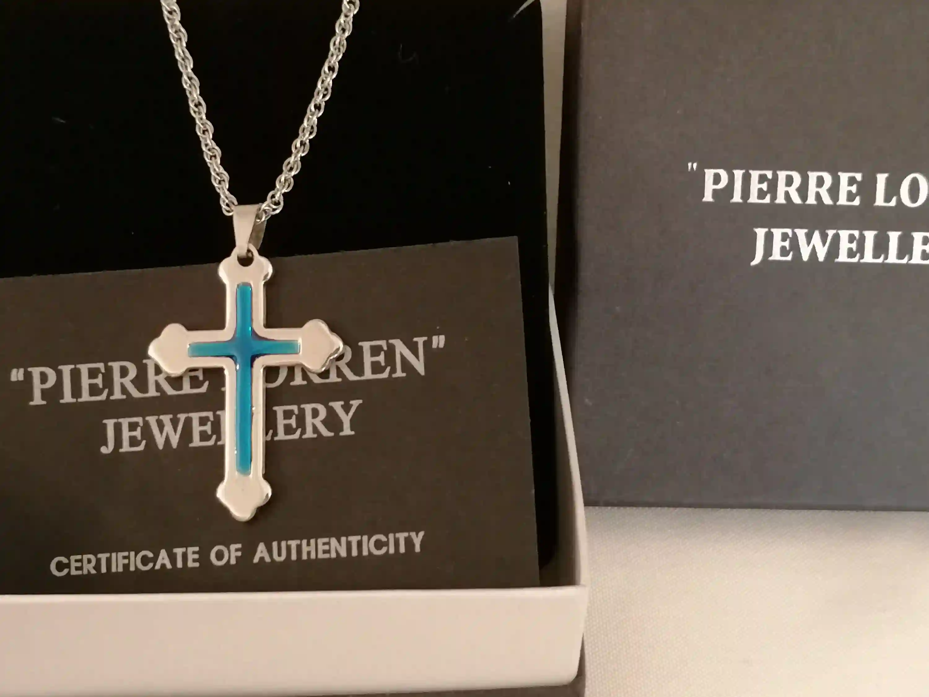 Something Blue Cross Pendant Necklace/Religious Jewelry SILVER Christian Cross LONG Necklace gift for women HANDMADE /Chain 16
