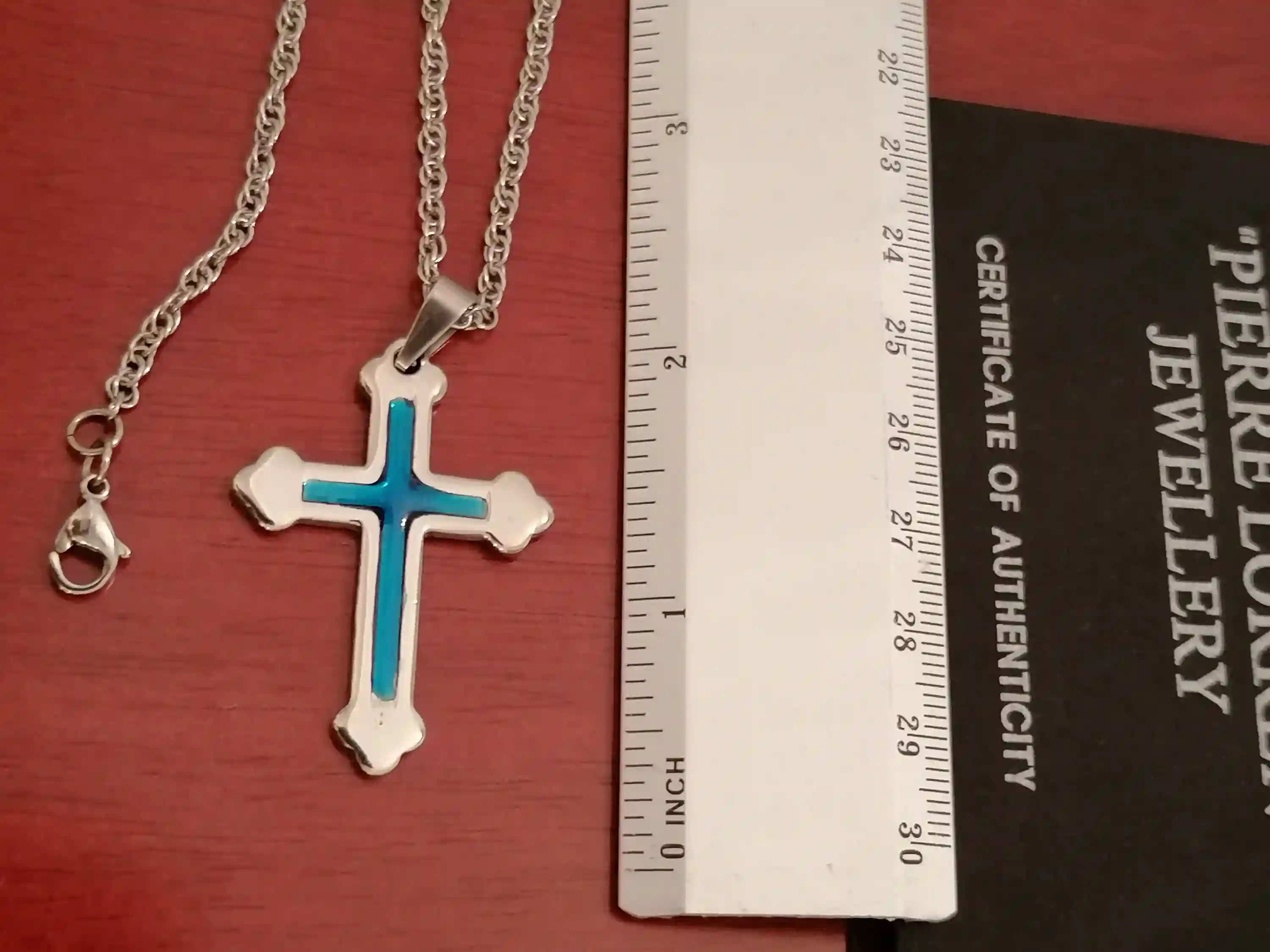 Something Blue Cross Pendant Necklace/Religious Jewelry SILVER Christian Cross LONG Necklace gift for women HANDMADE /Chain 16
