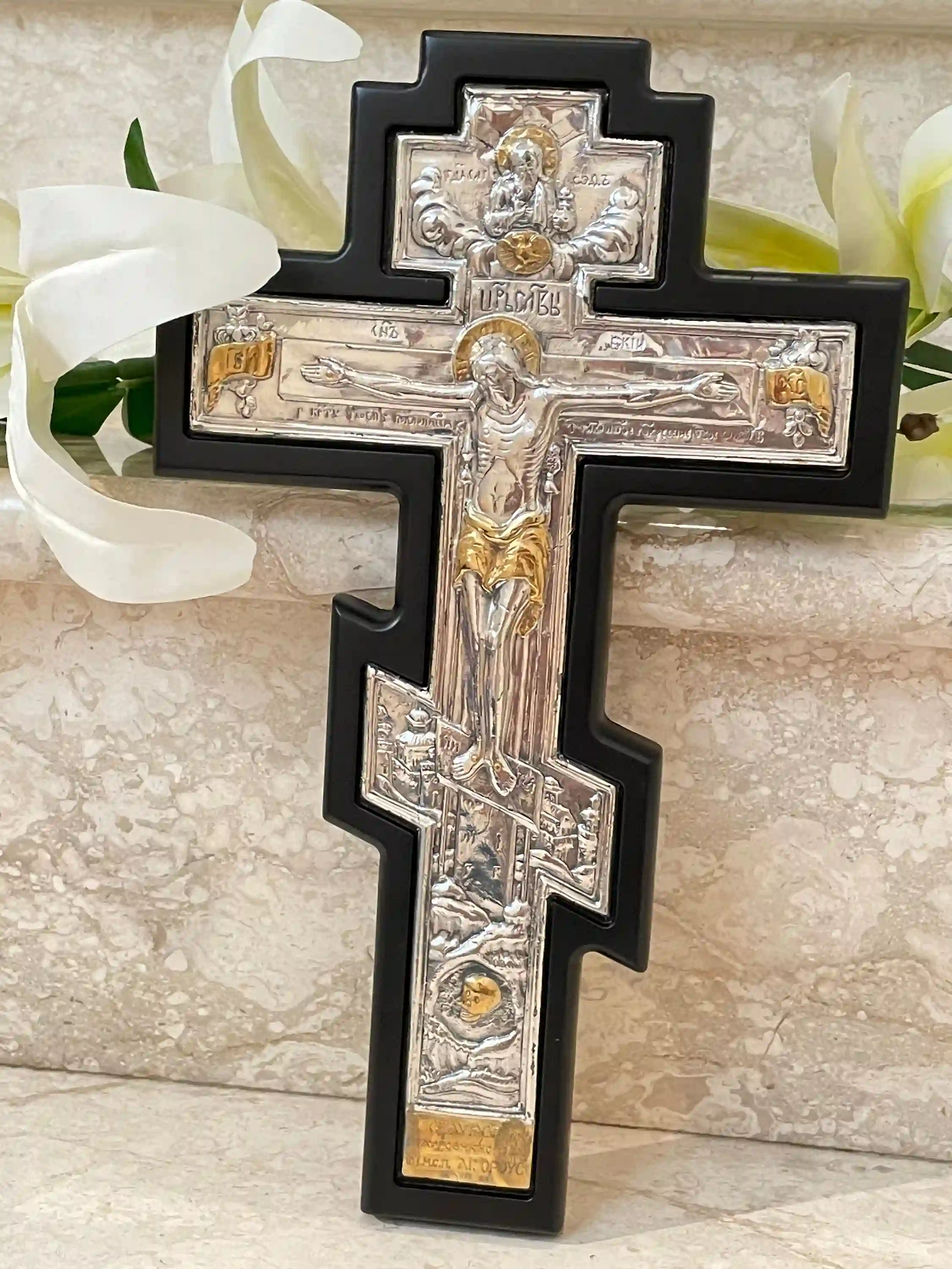 Antique Crucifix Cross, Orthodox Icon, Greek Icon, Byzantine Wall Cross, SOLID Sterling SILVER, Jesus Christ Wall Hanging Cross, Religious 