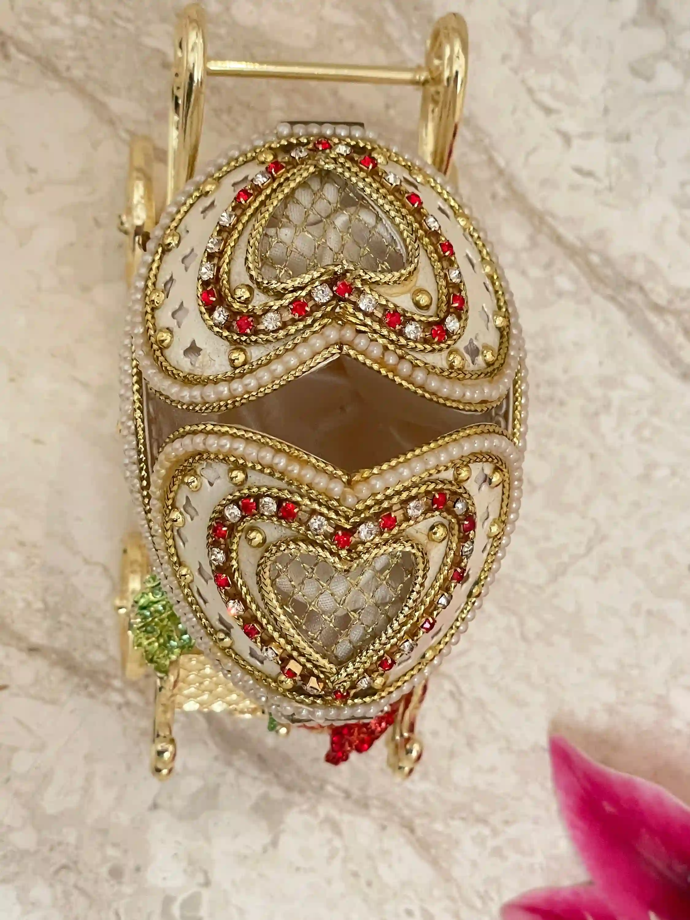 RUBY Faberge-Style Egg Music Faberge Music box HANDCARVED 24k Gold & Faberge Necklace Faberge Egg style Gift for her 35th Wedding Anniversary gift 
