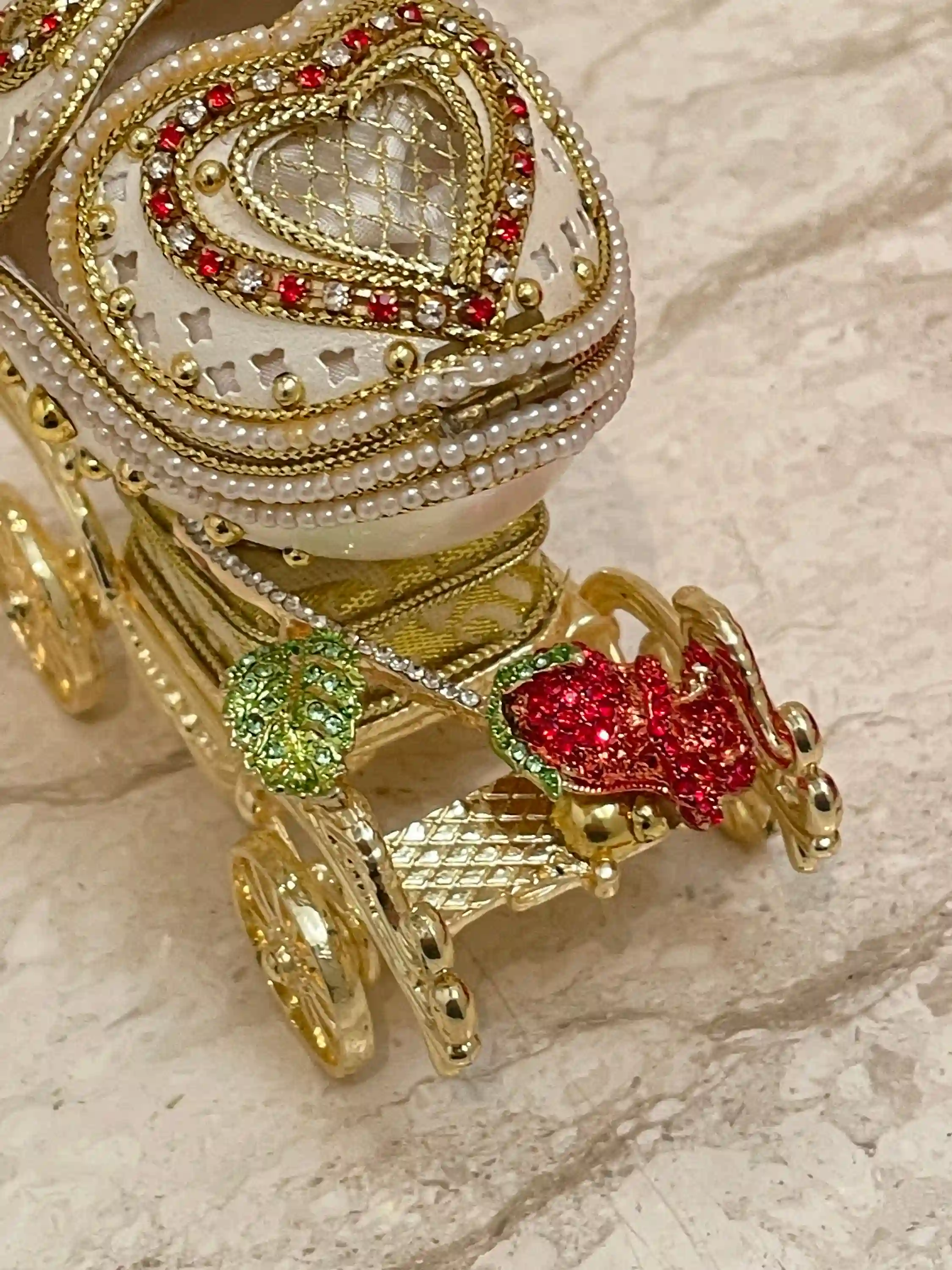 RUBY Faberge-Style Egg Music Faberge Music box HANDCARVED 24k Gold & Faberge Necklace Faberge Egg style Gift for her 35th Wedding Anniversary gift 