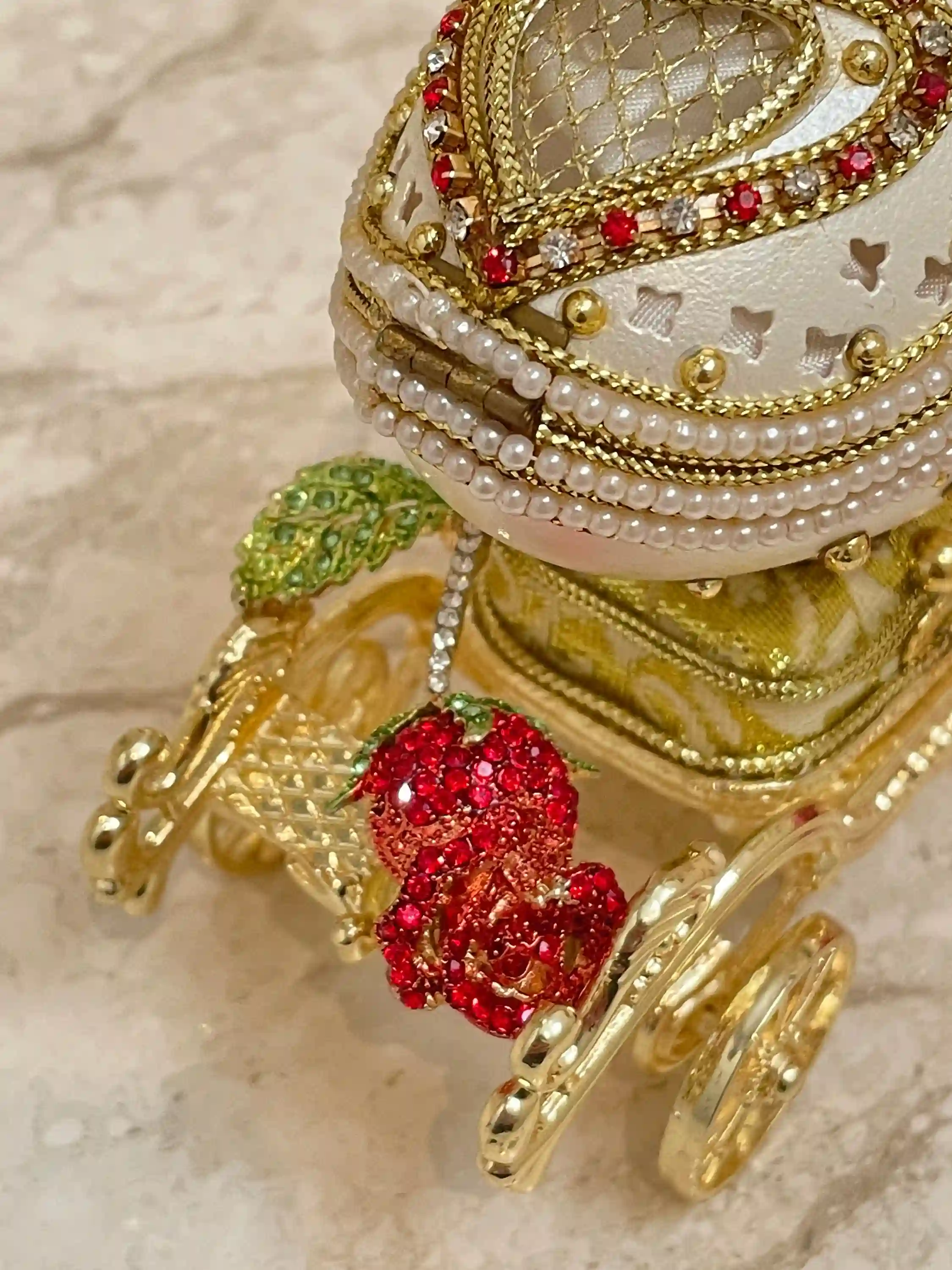 RUBY Faberge-Style Egg Music Faberge Music box HANDCARVED 24k Gold & Faberge Necklace Faberge Egg style Gift for her 35th Wedding Anniversary gift 