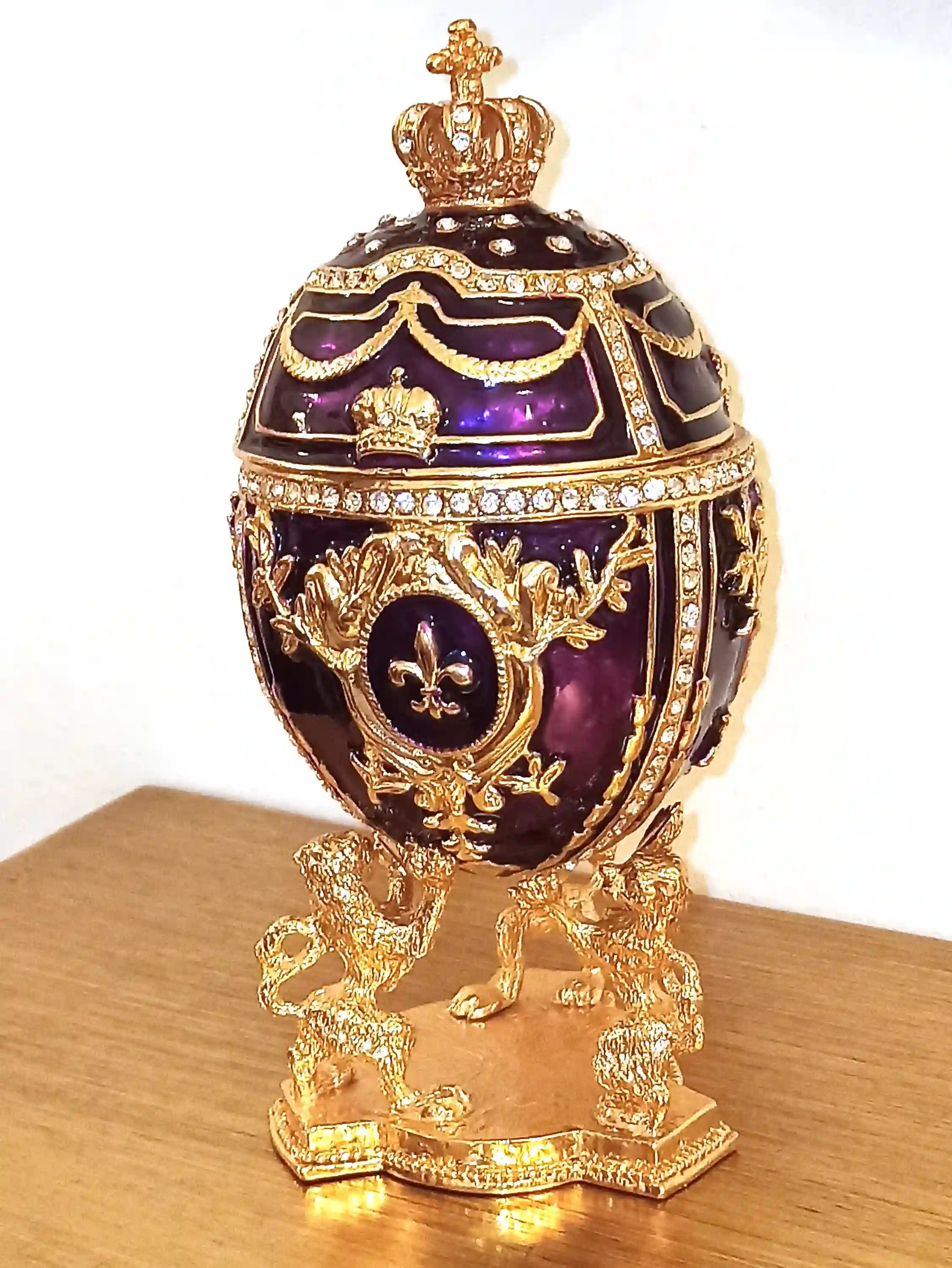 Royal Purple Faberge Egg style 24KGOLD 4ct Collectors Egg Fabrege Jewelry Box Faberge Egg Trinket Box HAND Decorated with 200 Austrian Crys 