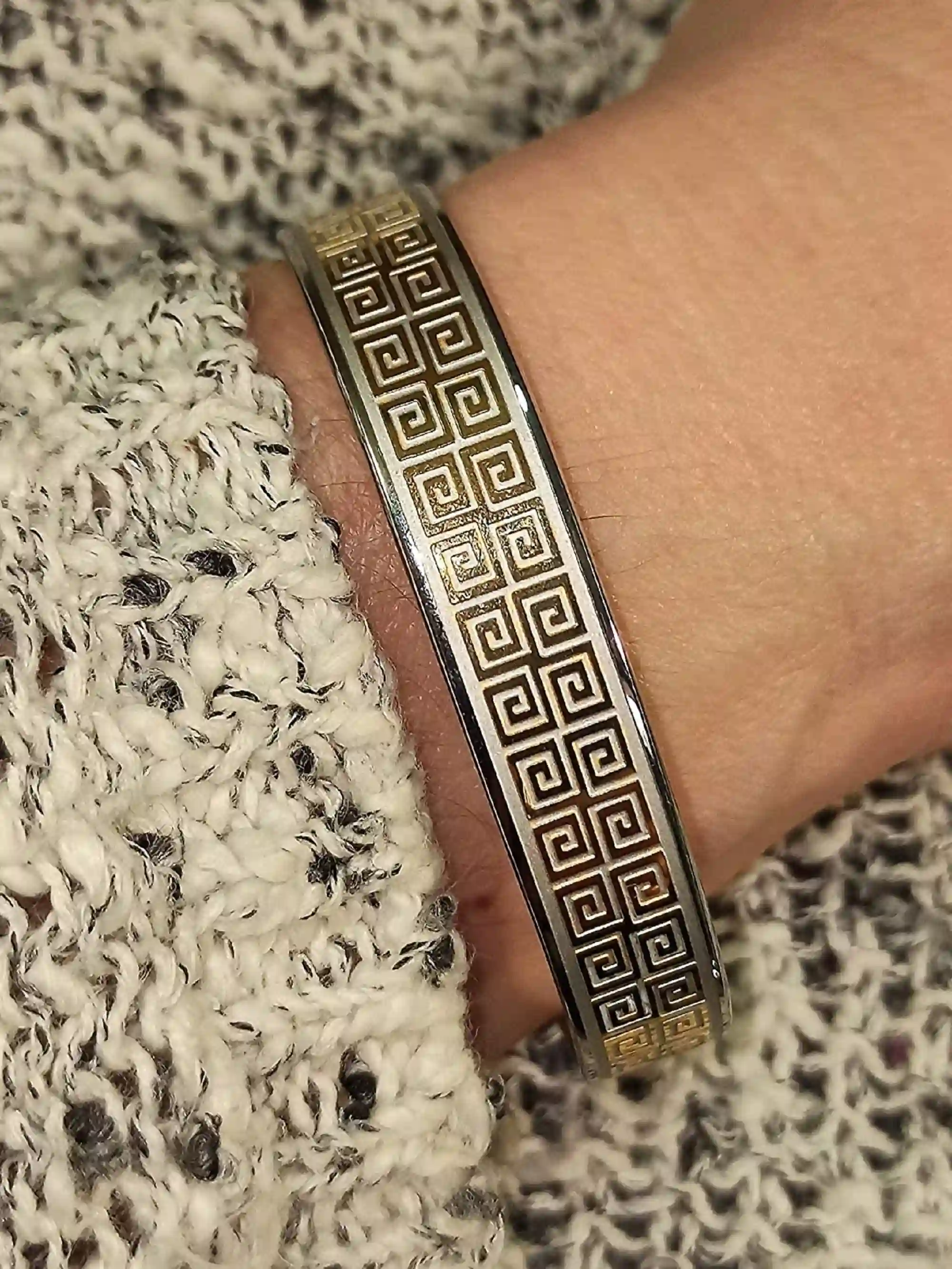 Handmade Silver Meander Bracelet/ Greek Key Bangle / Greek Jewelry Meander Bracelet / Ancient Greek Key Bracelet / 24K GOLD gift for her 