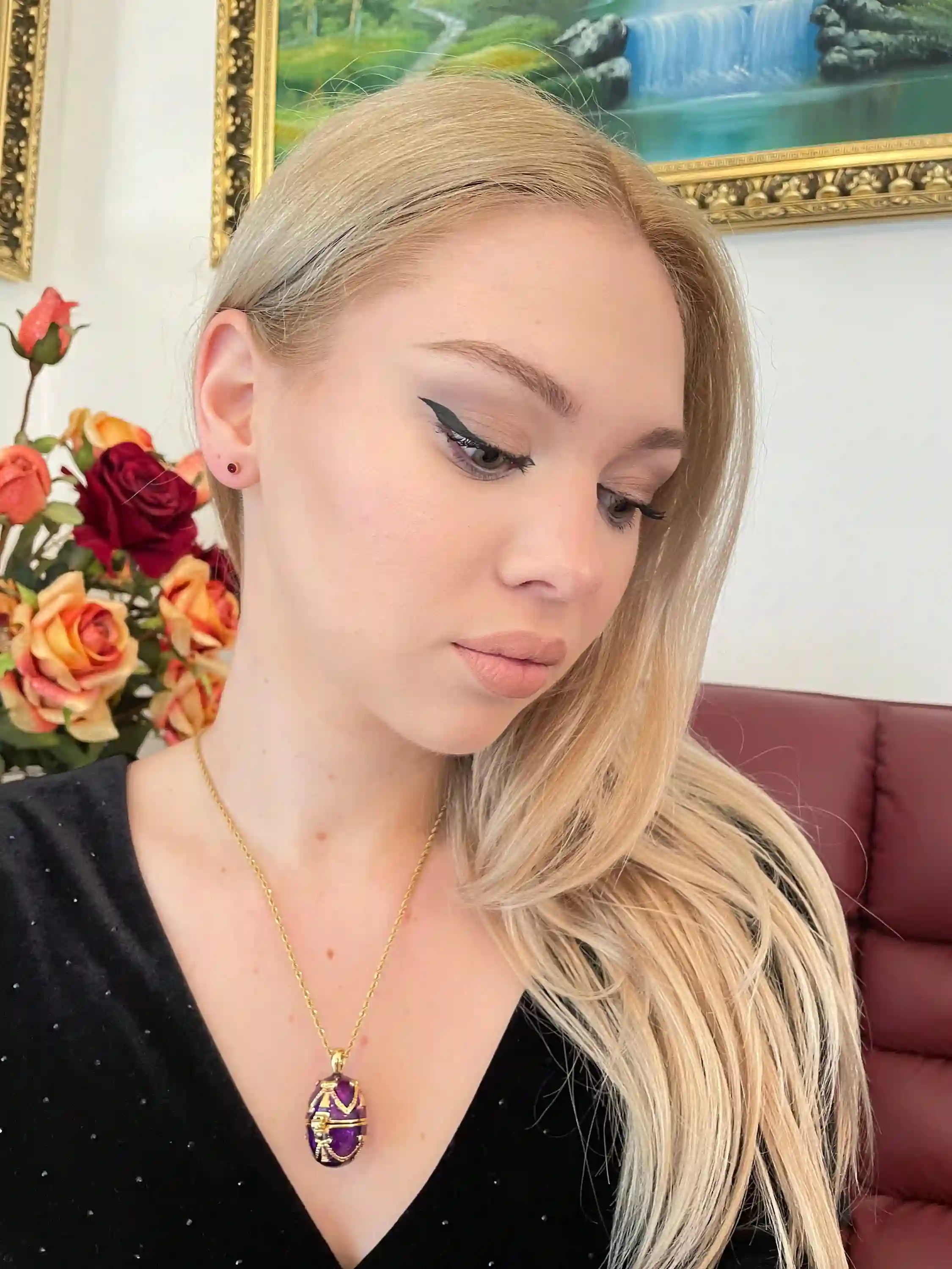 24k FAberge style Imperial Egg Necklace SET - Faberge Egg Amethyst Necklace Gold - Faberge Egg Pendant Necklace Handmade Jewelry Mother Gift 