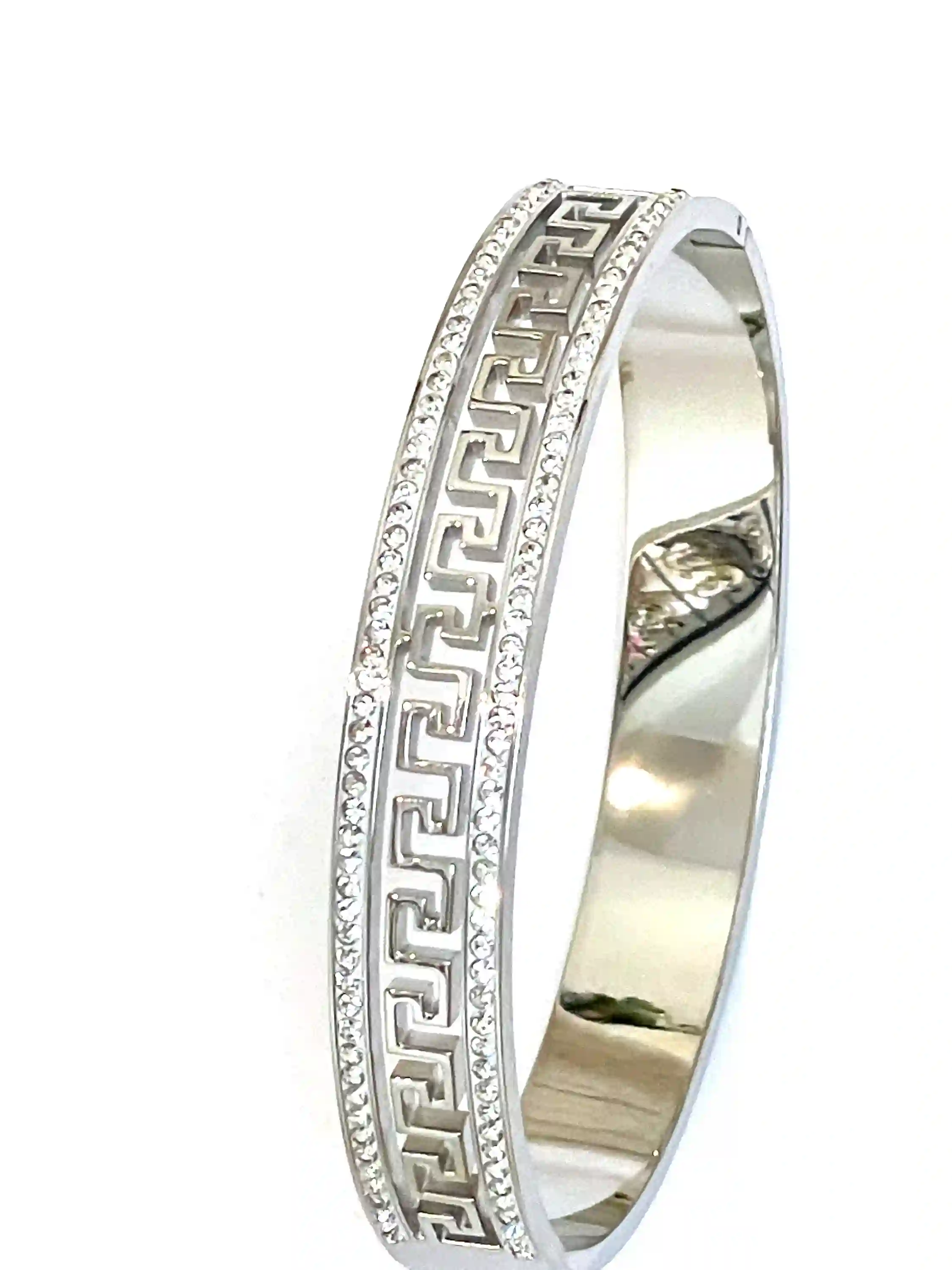 10mm Bracelet Greek Jewellery 18k White Gold Bracelet Infinity Bangle Bracelet Ancient Greek Key Jewelry Meander Bracelet gift for birthday 