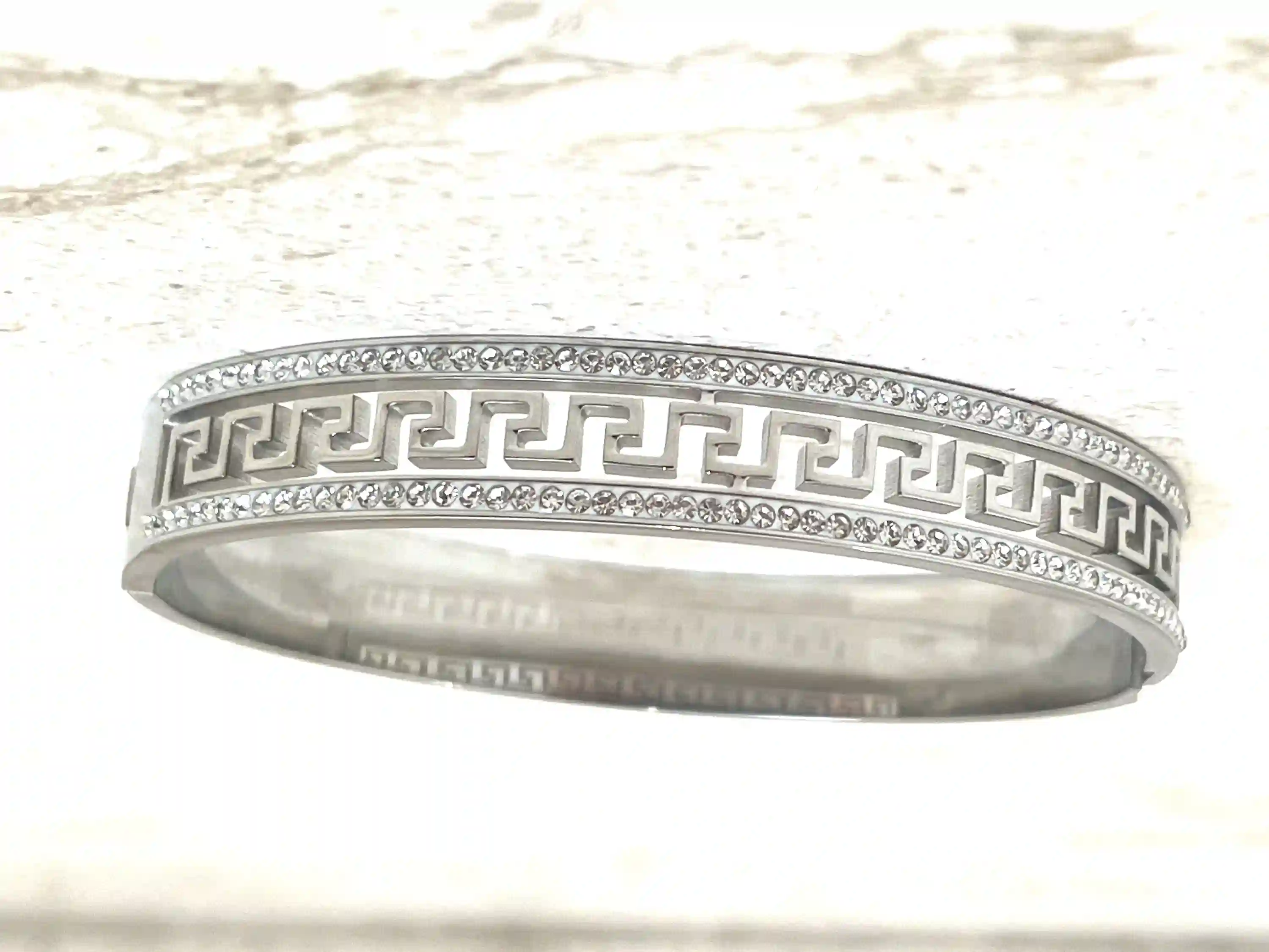 10mm Bracelet Greek Jewellery 18k White Gold Bracelet Infinity Bangle Bracelet Ancient Greek Key Jewelry Meander Bracelet gift for birthday 