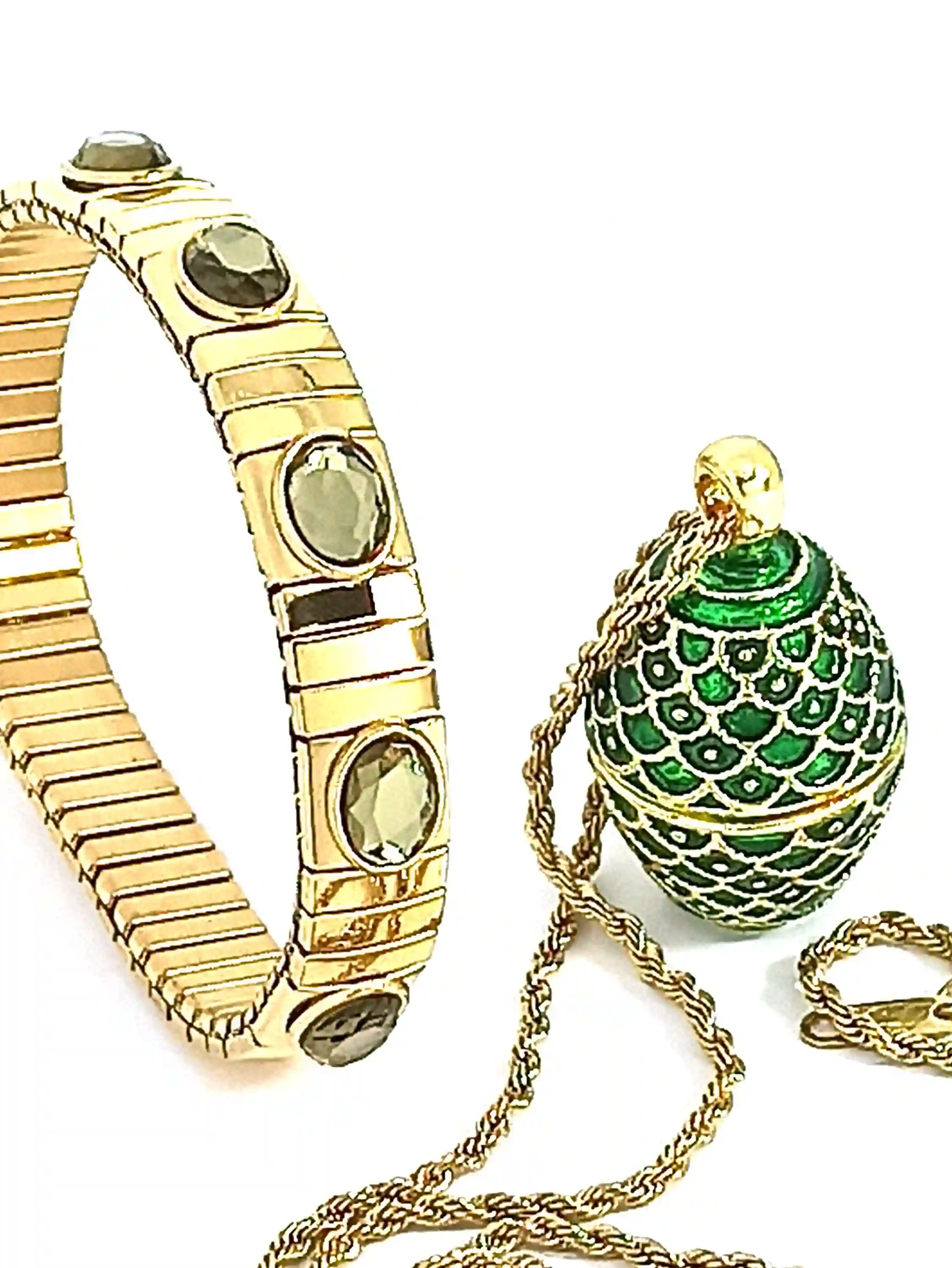 Faberge-Style Easter Egg Unique Gift for Her Green Pendant & Bracelet SET Faberge style Egg Faberge Necklace Handmade Jewellery for Mother's Day 