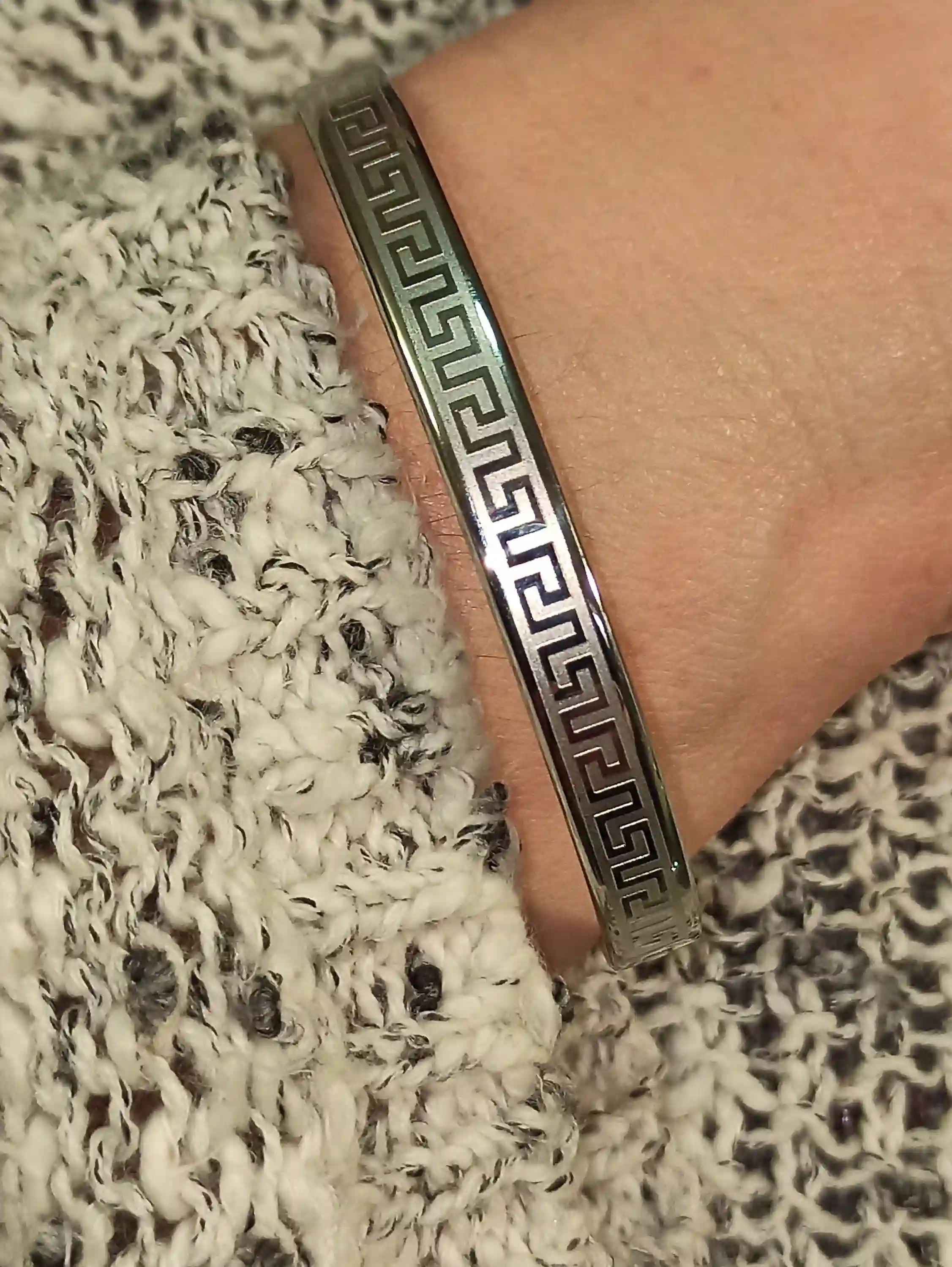 Unisex Jewellery Greek Gift Bangle Bracelet/Ancient Greek Bracelet Silver Key Jewelry 12mm/Meander Bracelet/Silver Cuff Bracelet/Open Bangle 