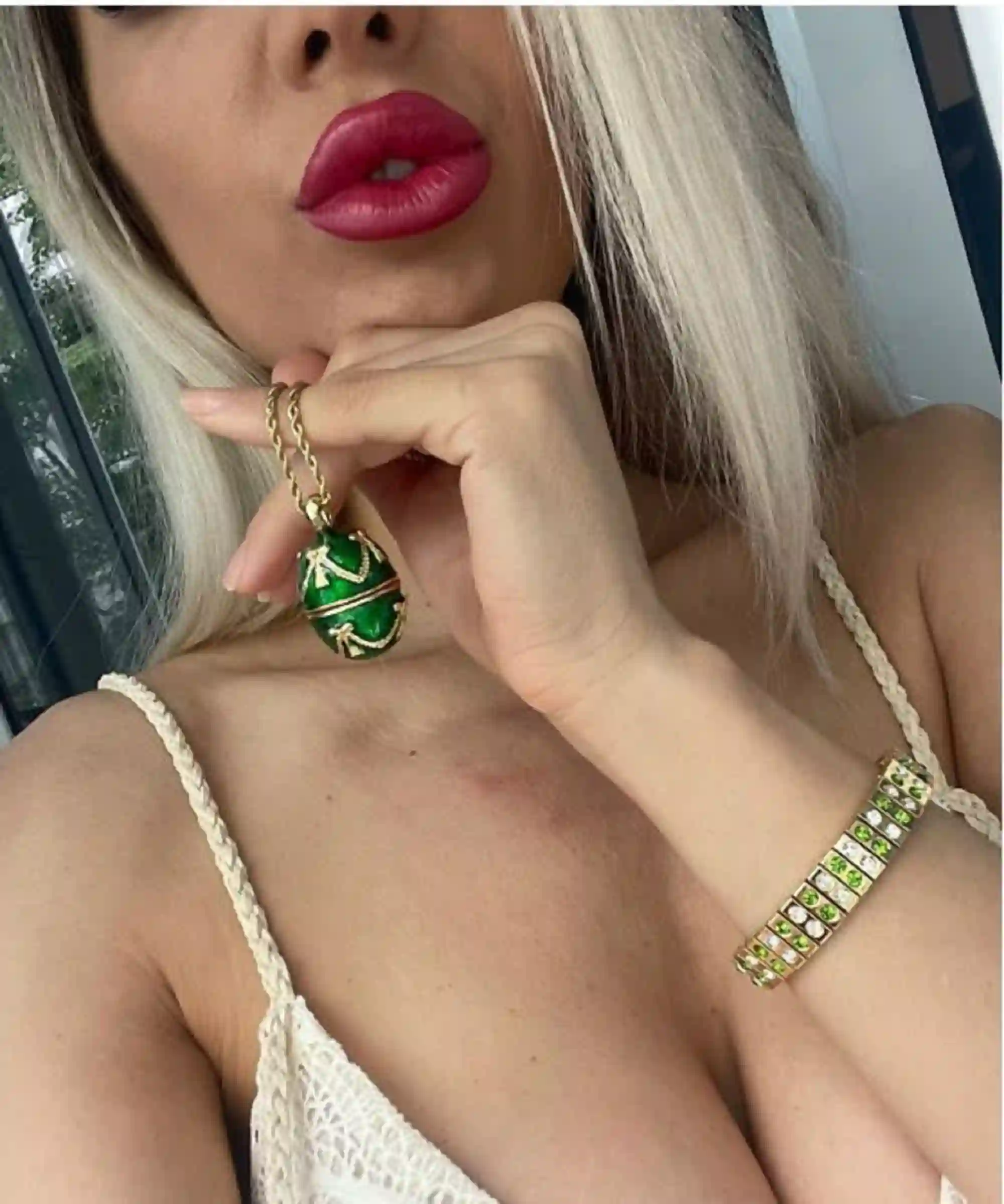 August Birthstone Birthday Gift For Her Faberge-Style egg NECKLACE & BRACELET Peridot Birthstone August Birth Jewelry 24k GOLD Designer Jewellery 