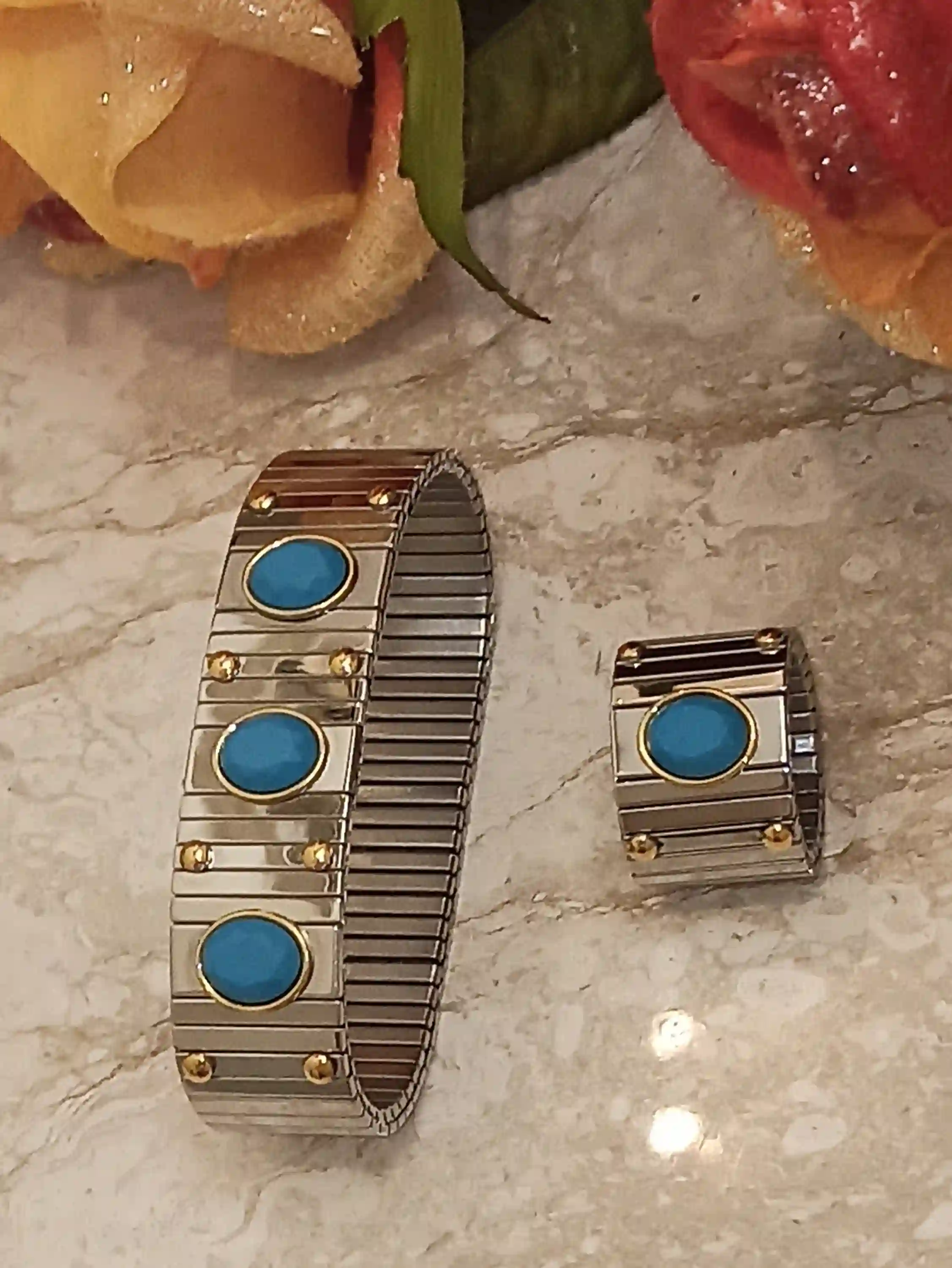 9ct Aquamarine Bracelet Ring SET 19mm SILVER Swarovski Blue Gemstone Bracelet Jewelry/ HANDMADE Jewelry for women/March Birthstone/Gift Idea 