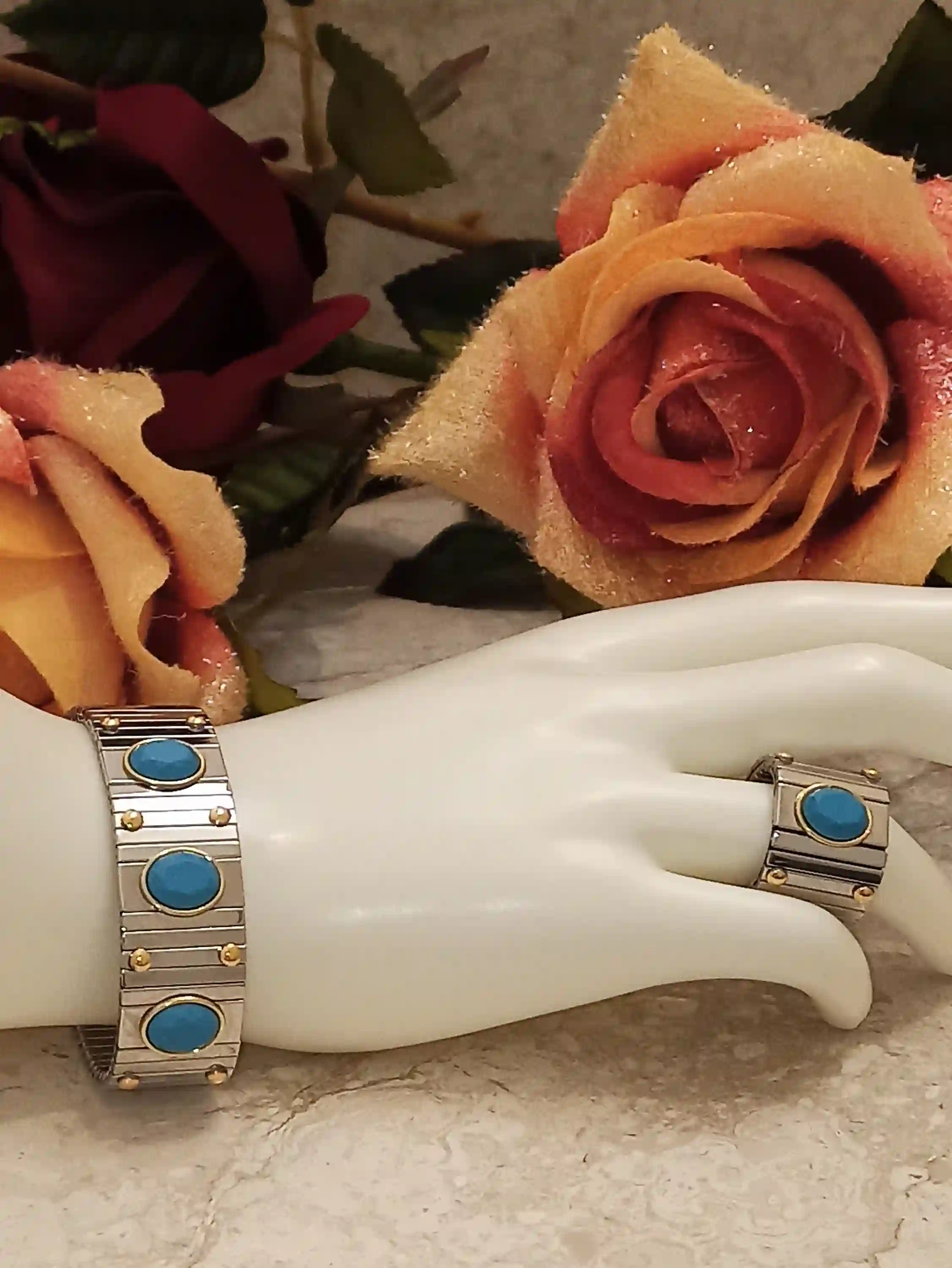 9ct Aquamarine Bracelet Ring SET 19mm SILVER Swarovski Blue Gemstone Bracelet Jewelry/ HANDMADE Jewelry for women/March Birthstone/Gift Idea 