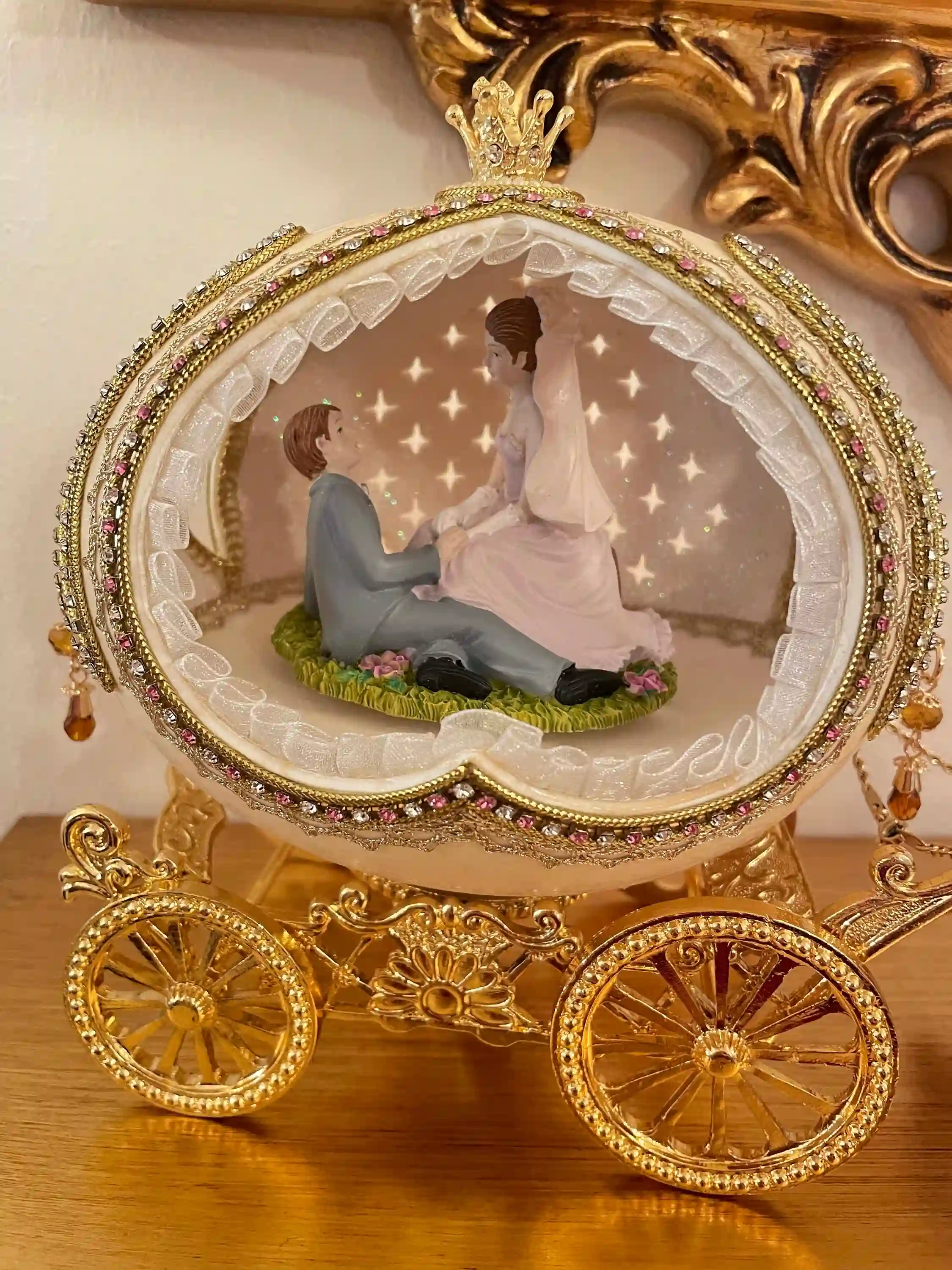 Ostrich LARGE Egg- Faberge Egg Music Box, Proposal Idea,HANDCARVED REAL Egg, Faberge egg Art, Newly Wed Gift to bride, Wedding gift from Dad 